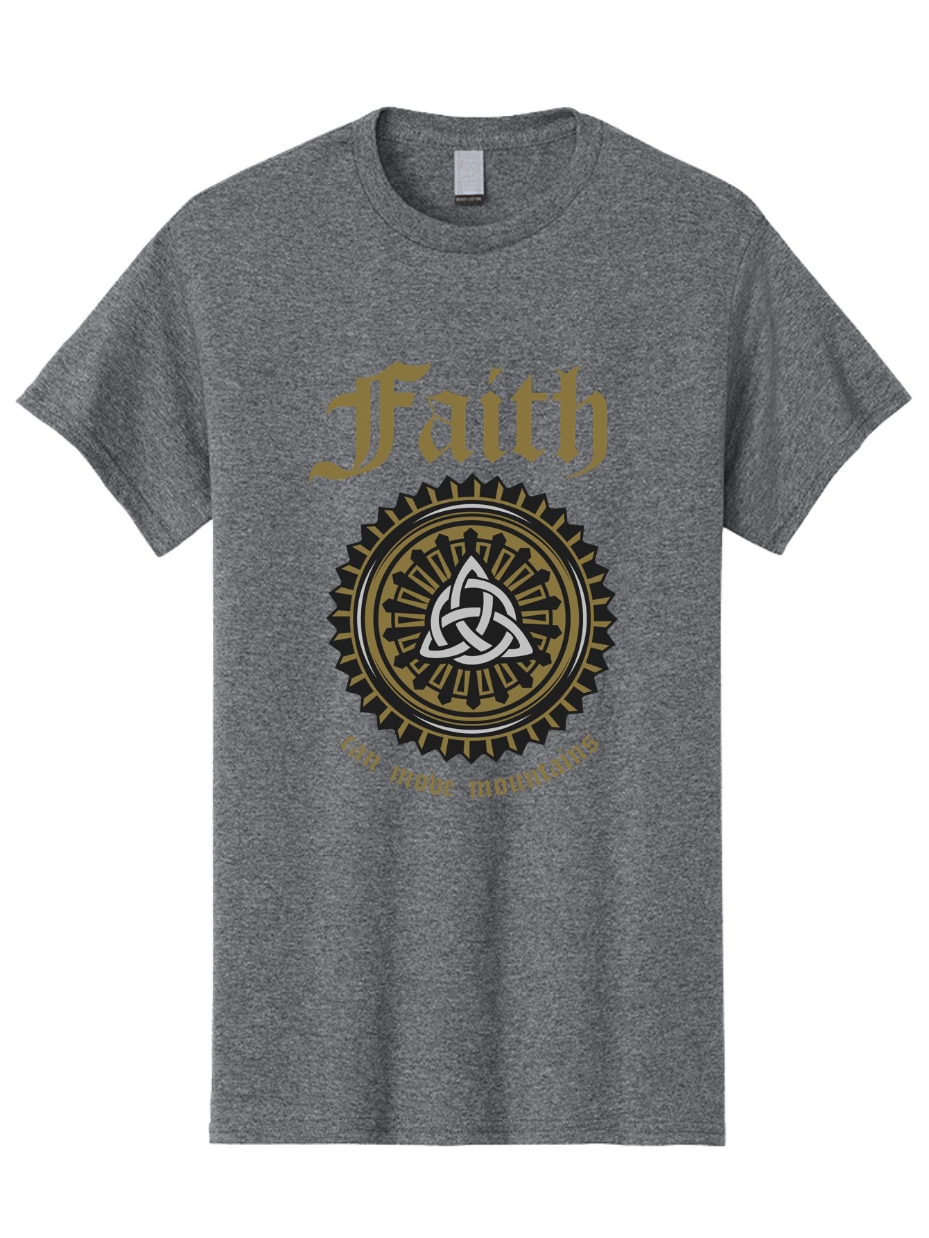 Faith Can Move Mountains Men'S Graphic Tee, 100% Cotton, Comfortable Casual Summer Wear, Machine Washable, Faith Symbol, Celtic Knot Design, Spiritual Emblem, Run Made Manifest, Ancient Celtic Art, Mystical Patterns, Sacred Geometry, Aae270 3