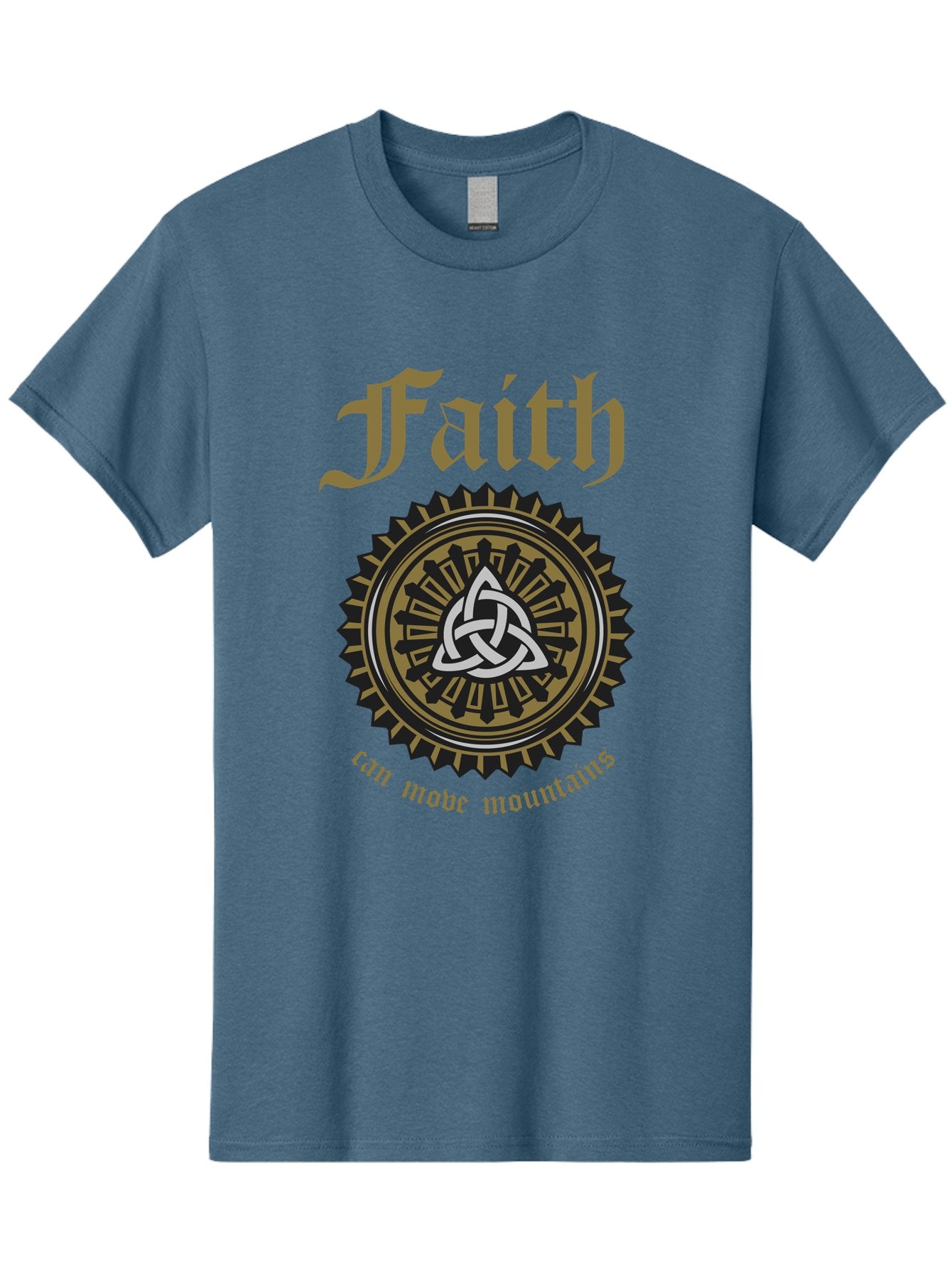 Faith Can Move Mountains Men'S Graphic Tee, 100% Cotton, Comfortable Casual Summer Wear, Machine Washable, Faith Symbol, Celtic Knot Design, Spiritual Emblem, Run Made Manifest, Ancient Celtic Art, Mystical Patterns, Sacred Geometry, Aae270 9