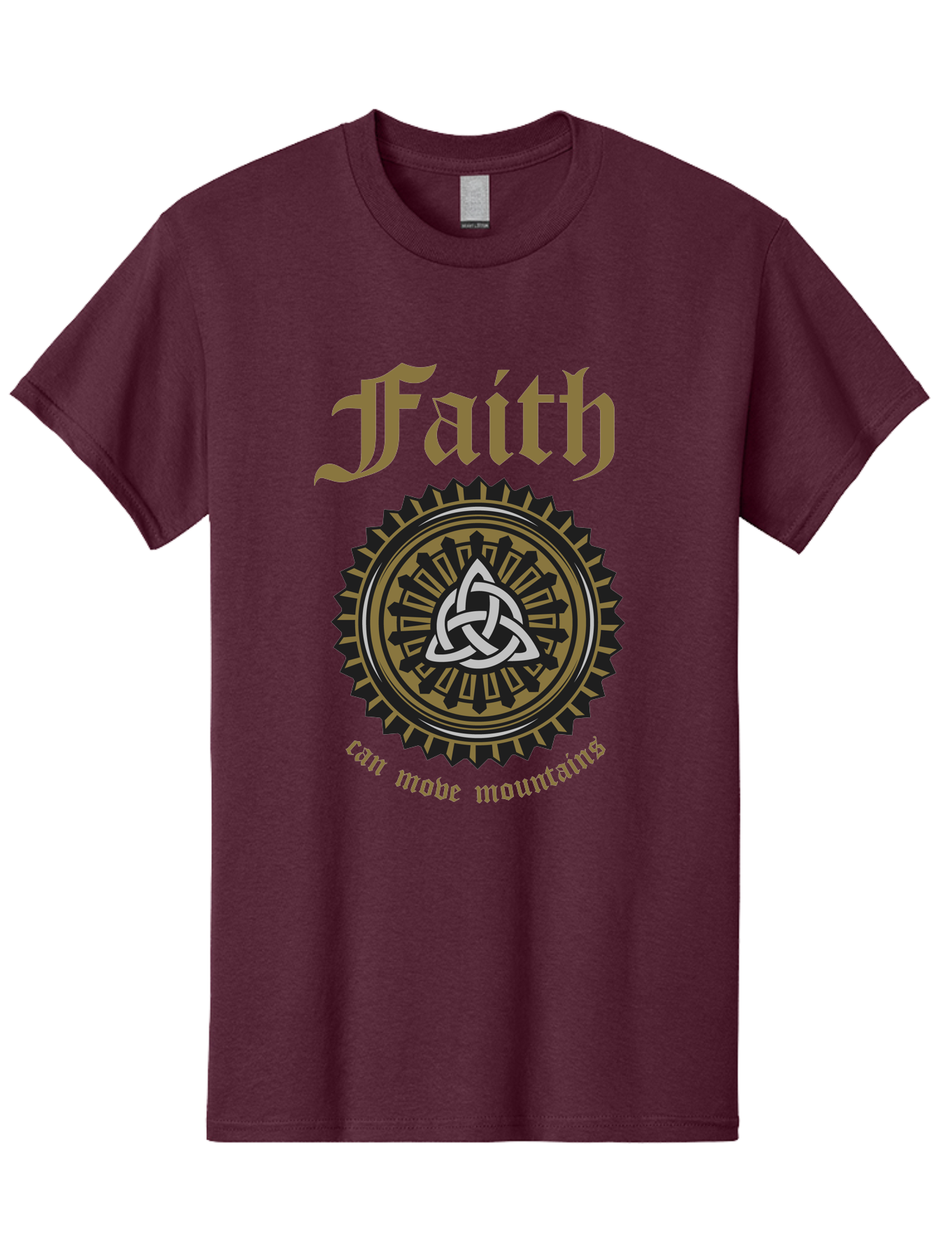 Faith Can Move Mountains Men'S Graphic Tee, 100% Cotton, Comfortable Casual Summer Wear, Machine Washable, Faith Symbol, Celtic Knot Design, Spiritual Emblem, Run Made Manifest, Ancient Celtic Art, Mystical Patterns, Sacred Geometry, Aae270 7