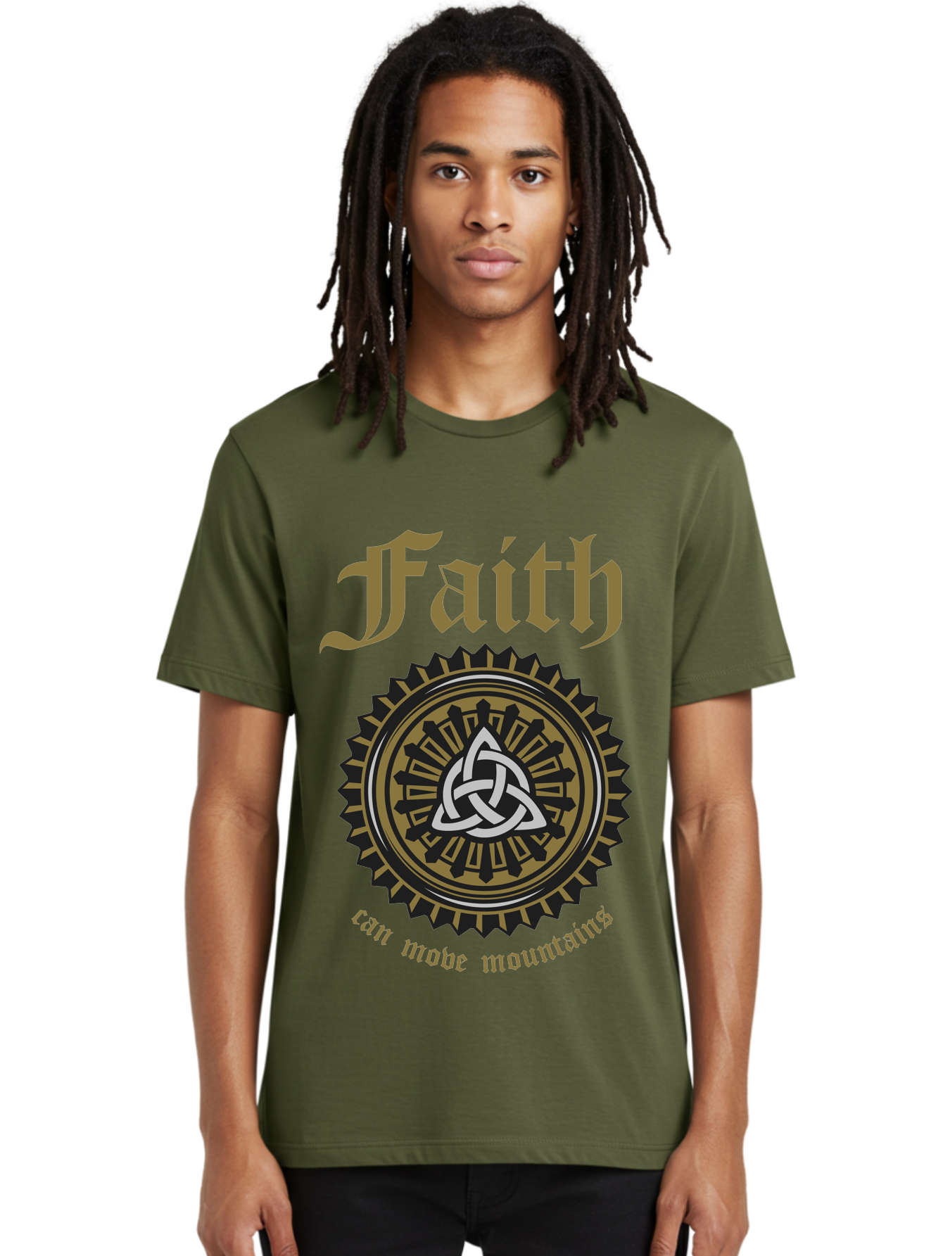 Faith Can Move Mountains Men'S Graphic Tee, 100% Cotton, Comfortable Casual Summer Wear, Machine Washable, Faith Symbol, Celtic Knot Design, Spiritual Emblem, Run Made Manifest, Ancient Celtic Art, Mystical Patterns, Sacred Geometry, Aae270 6