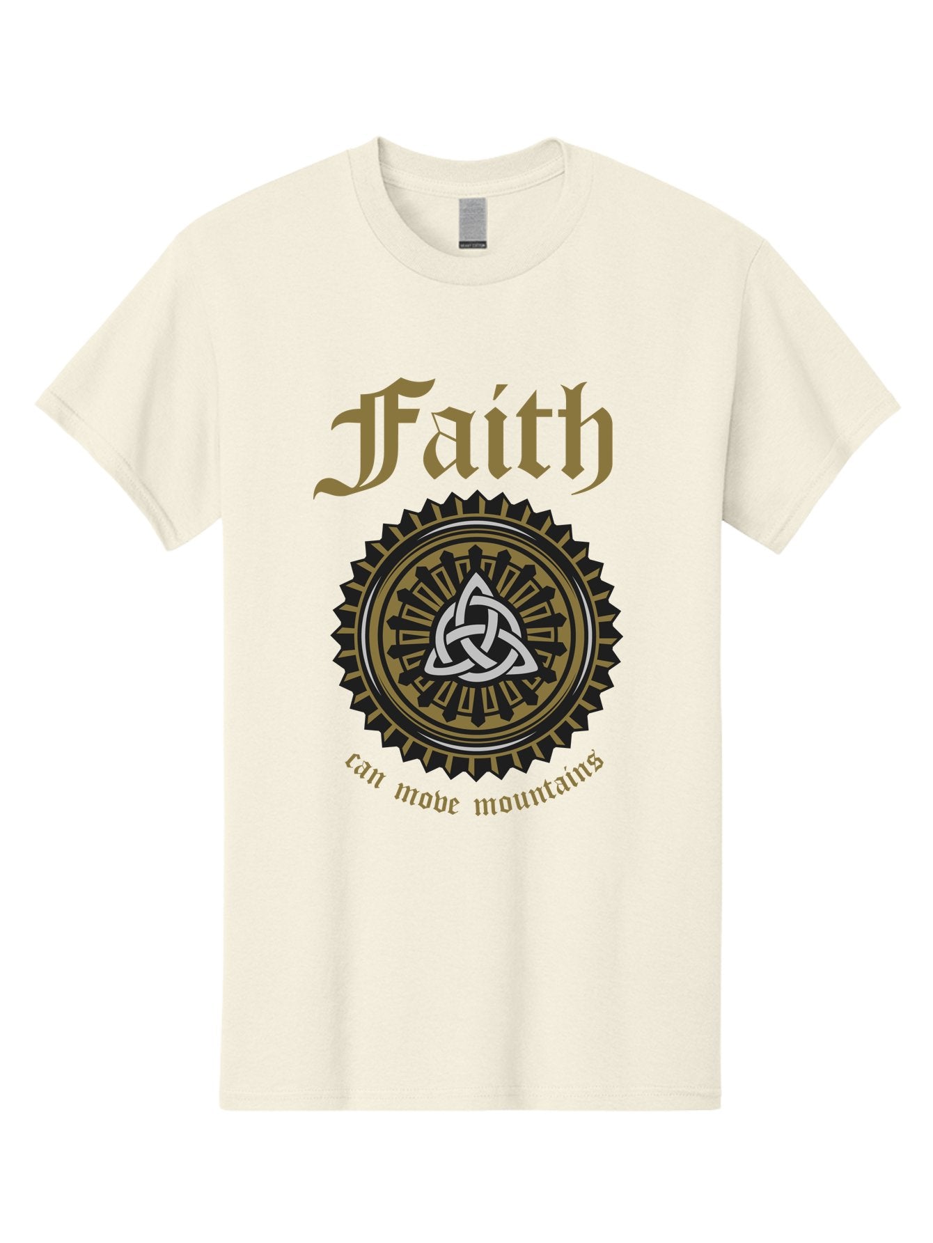Faith Can Move Mountains Men'S Graphic Tee, 100% Cotton, Comfortable Casual Summer Wear, Machine Washable, Faith Symbol, Celtic Knot Design, Spiritual Emblem, Run Made Manifest, Ancient Celtic Art, Mystical Patterns, Sacred Geometry, Aae270 14