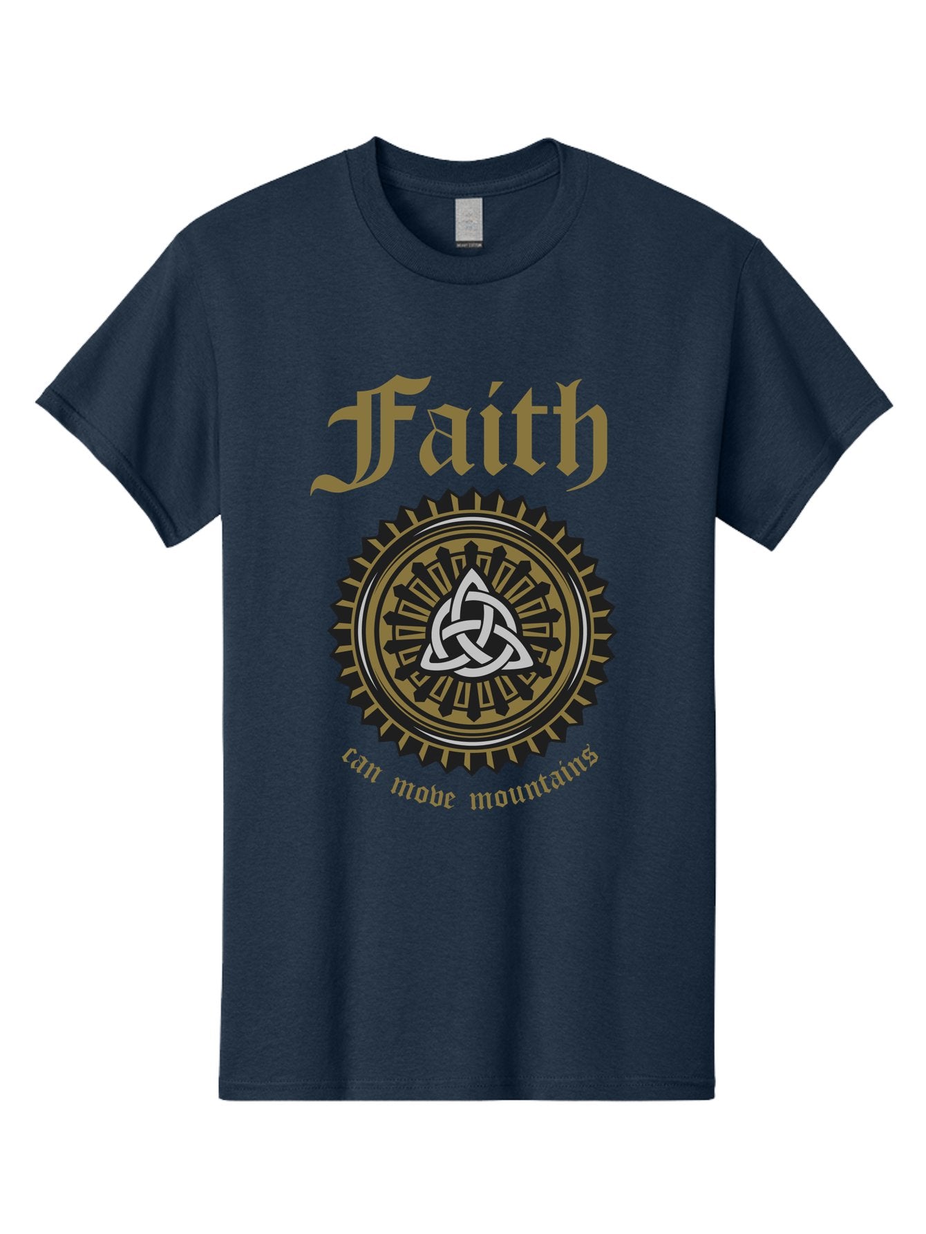 Faith Can Move Mountains Men'S Graphic Tee, 100% Cotton, Comfortable Casual Summer Wear, Machine Washable, Faith Symbol, Celtic Knot Design, Spiritual Emblem, Run Made Manifest, Ancient Celtic Art, Mystical Patterns, Sacred Geometry, Aae270 8