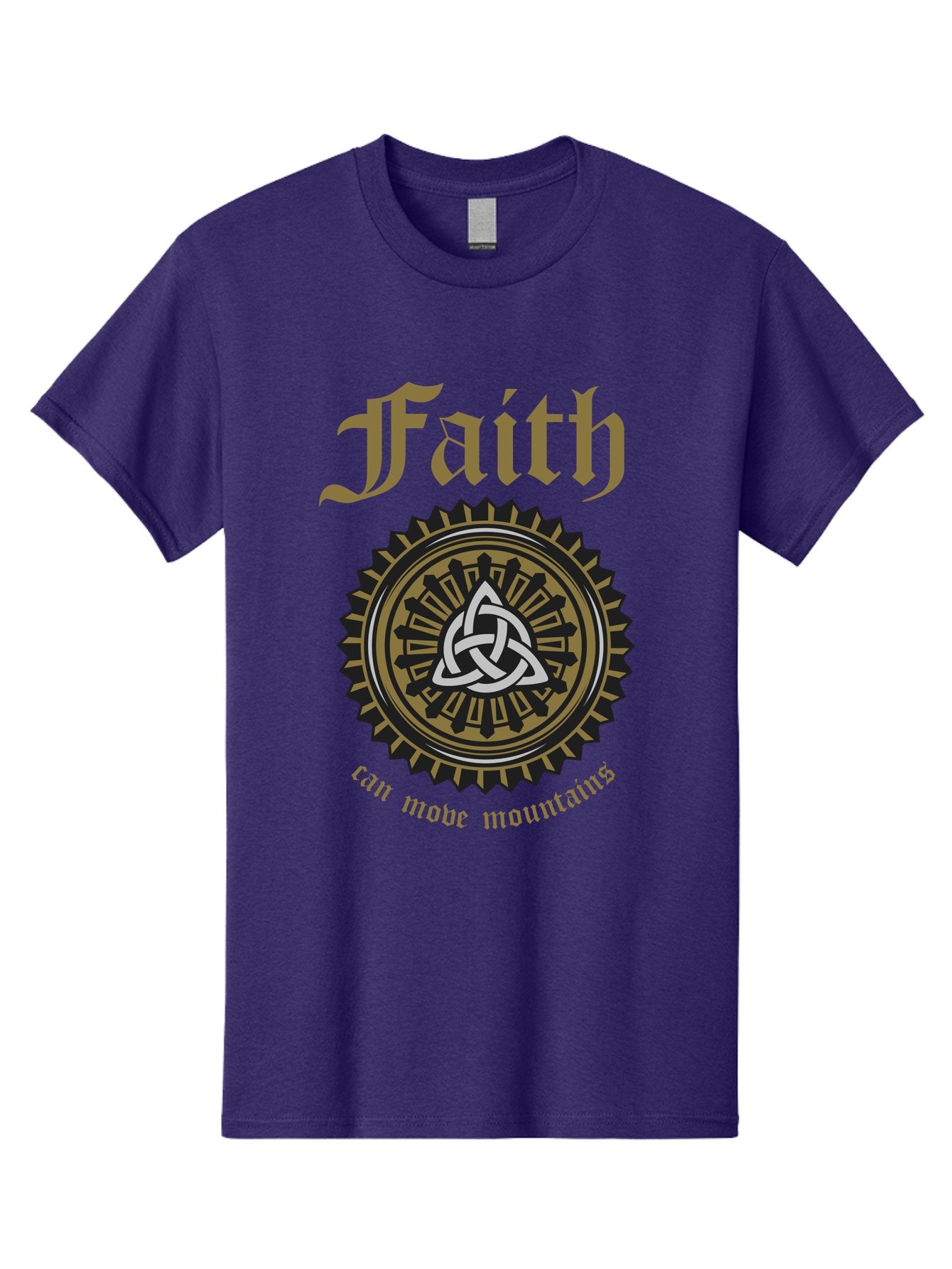 Faith Can Move Mountains Men'S Graphic Tee, 100% Cotton, Comfortable Casual Summer Wear, Machine Washable, Faith Symbol, Celtic Knot Design, Spiritual Emblem, Run Made Manifest, Ancient Celtic Art, Mystical Patterns, Sacred Geometry, Aae270 4
