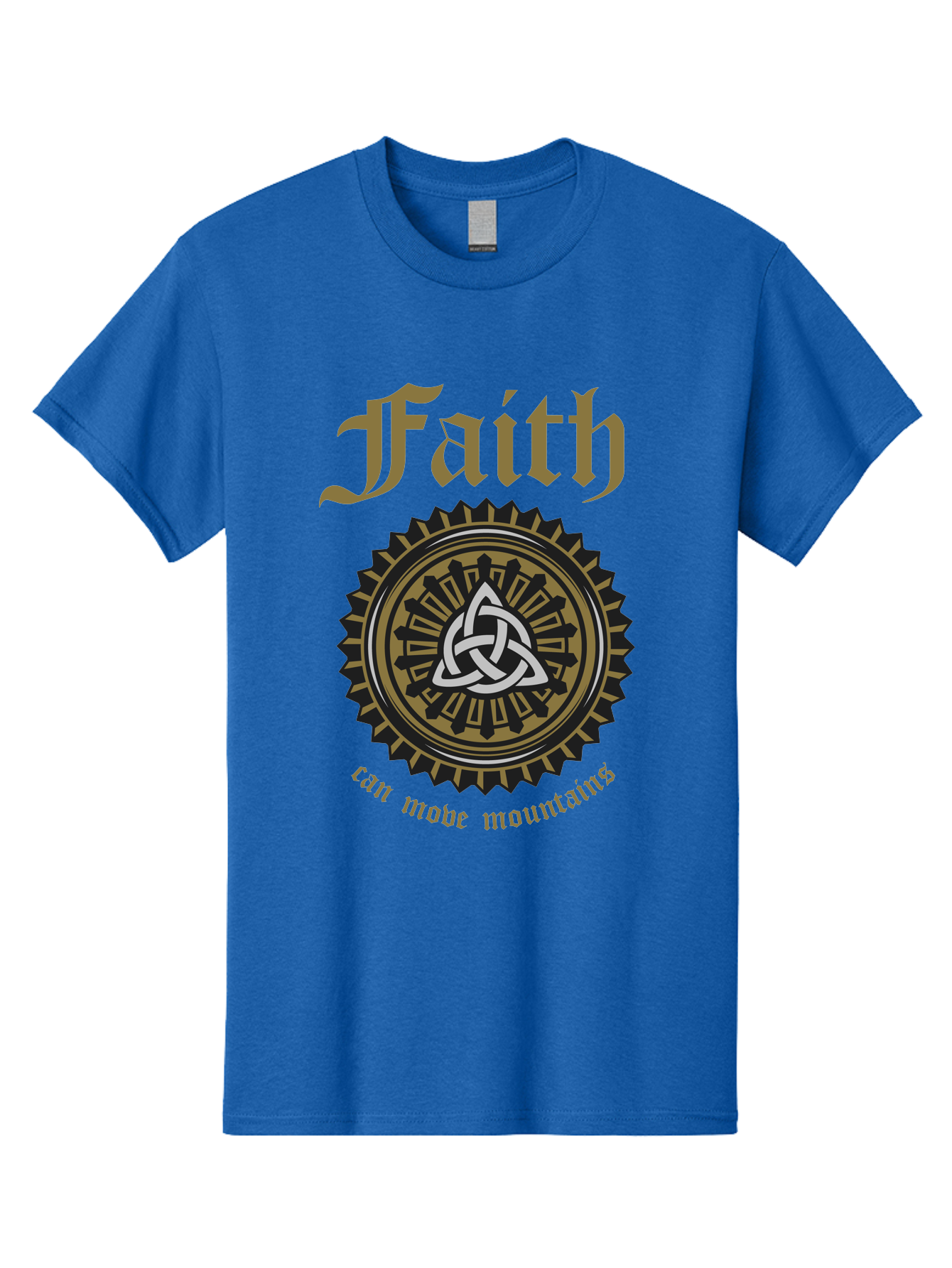 Faith Can Move Mountains Men'S Graphic Tee, 100% Cotton, Comfortable Casual Summer Wear, Machine Washable, Faith Symbol, Celtic Knot Design, Spiritual Emblem, Run Made Manifest, Ancient Celtic Art, Mystical Patterns, Sacred Geometry, Aae270 13