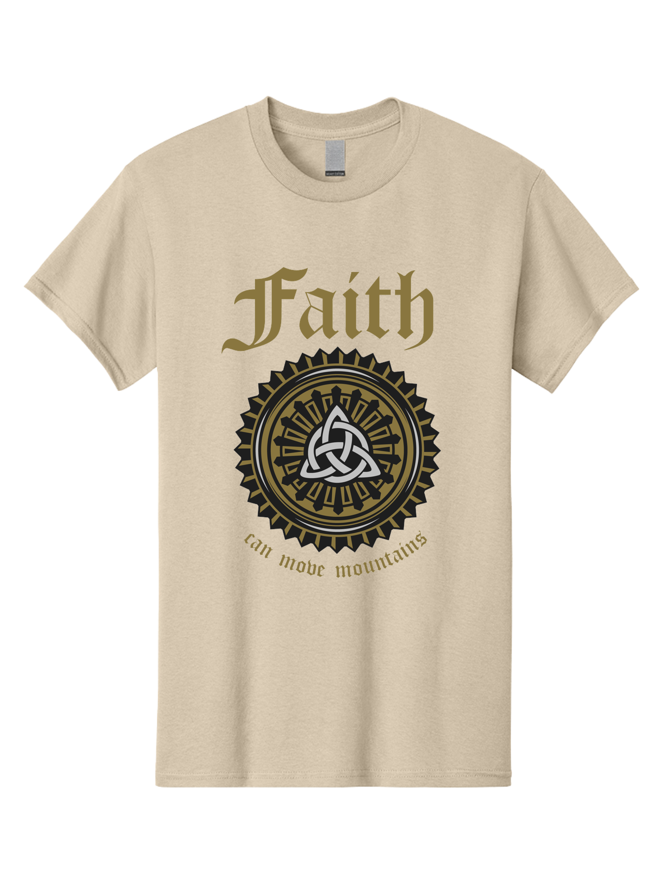Faith Can Move Mountains Men'S Graphic Tee, 100% Cotton, Comfortable Casual Summer Wear, Machine Washable, Faith Symbol, Celtic Knot Design, Spiritual Emblem, Run Made Manifest, Ancient Celtic Art, Mystical Patterns, Sacred Geometry, Aae270 25
