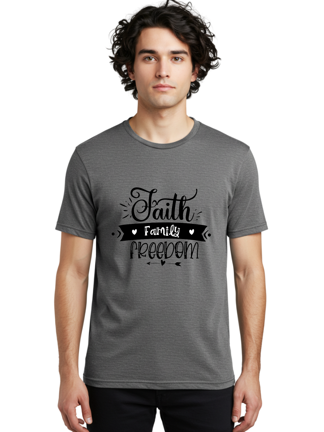 Faith Family Freedom Men'S Graphic Tee, 100% Cotton, Comfortable Casual Summer Wear, Machine Washable, Faith Family Freedom, Inspirational Quote, Patriotic Phrase, Motivational Words, Heartwarming Message, Handwritten Font, Aae273 6