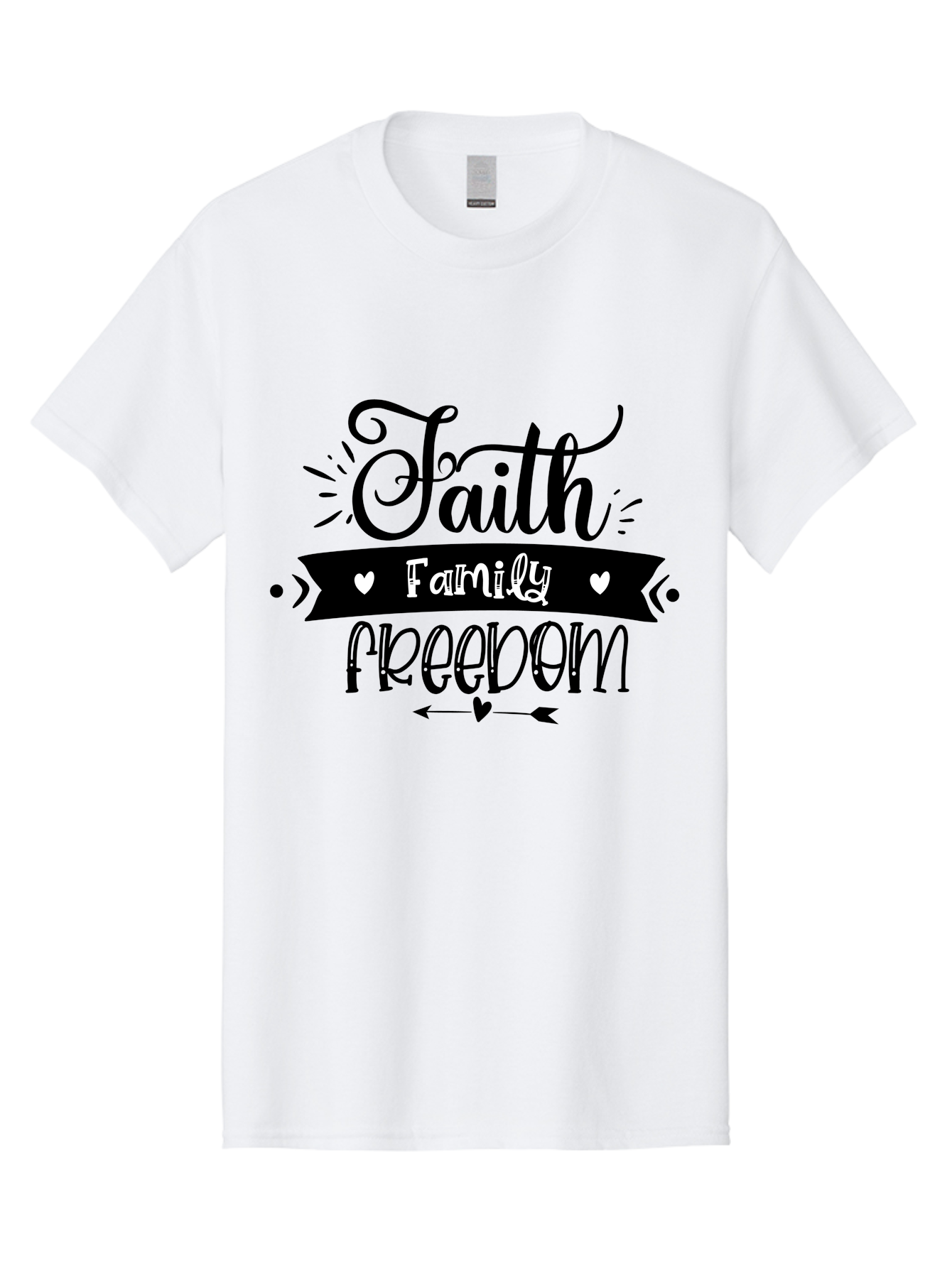 Faith Family Freedom Men'S Graphic Tee, 100% Cotton, Comfortable Casual Summer Wear, Machine Washable, Faith Family Freedom, Inspirational Quote, Patriotic Phrase, Motivational Words, Heartwarming Message, Handwritten Font, Aae273