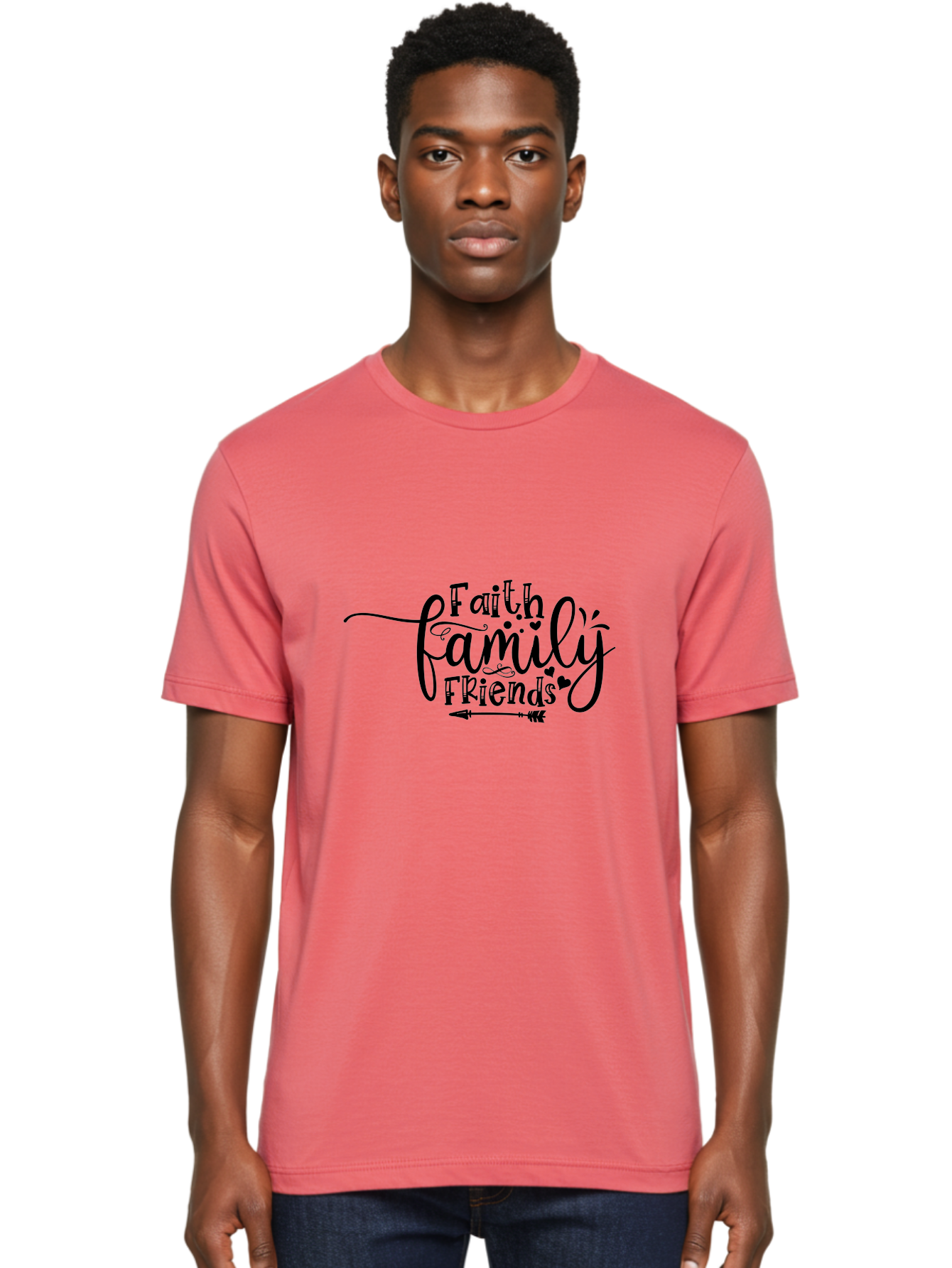 Faith Family Friends Men'S Graphic Tee, 100% Cotton, Comfortable Casual Summer Wear, Machine Washable, Faith, Family, Friends, Inspirational Quote, Heartwarming Phrase, Friendship Goals, Motivational Words, Arrow Symbol, Decorative Hearts Aae274 16