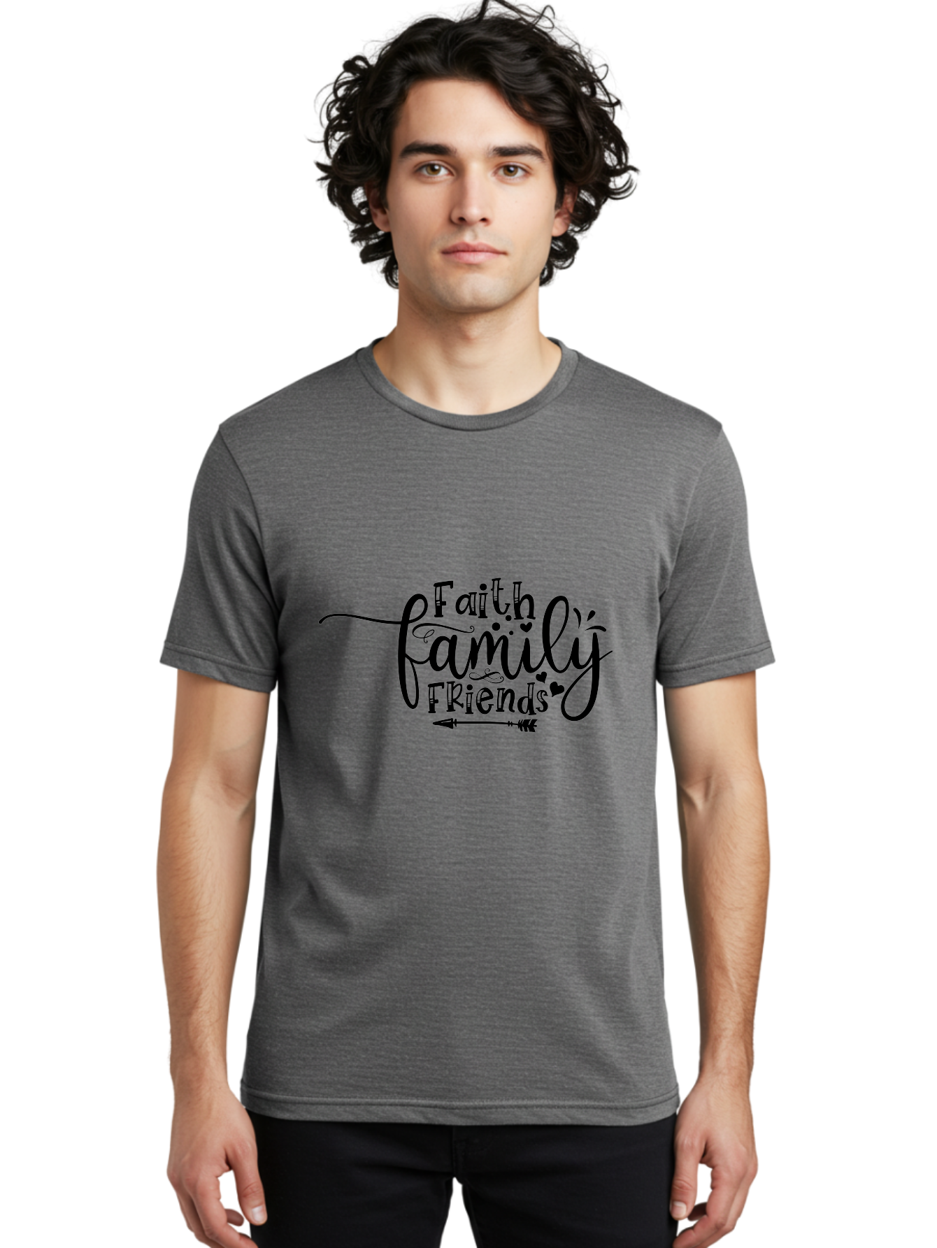 Faith Family Friends Men'S Graphic Tee, 100% Cotton, Comfortable Casual Summer Wear, Machine Washable, Faith, Family, Friends, Inspirational Quote, Heartwarming Phrase, Friendship Goals, Motivational Words, Arrow Symbol, Decorative Hearts Aae274 26