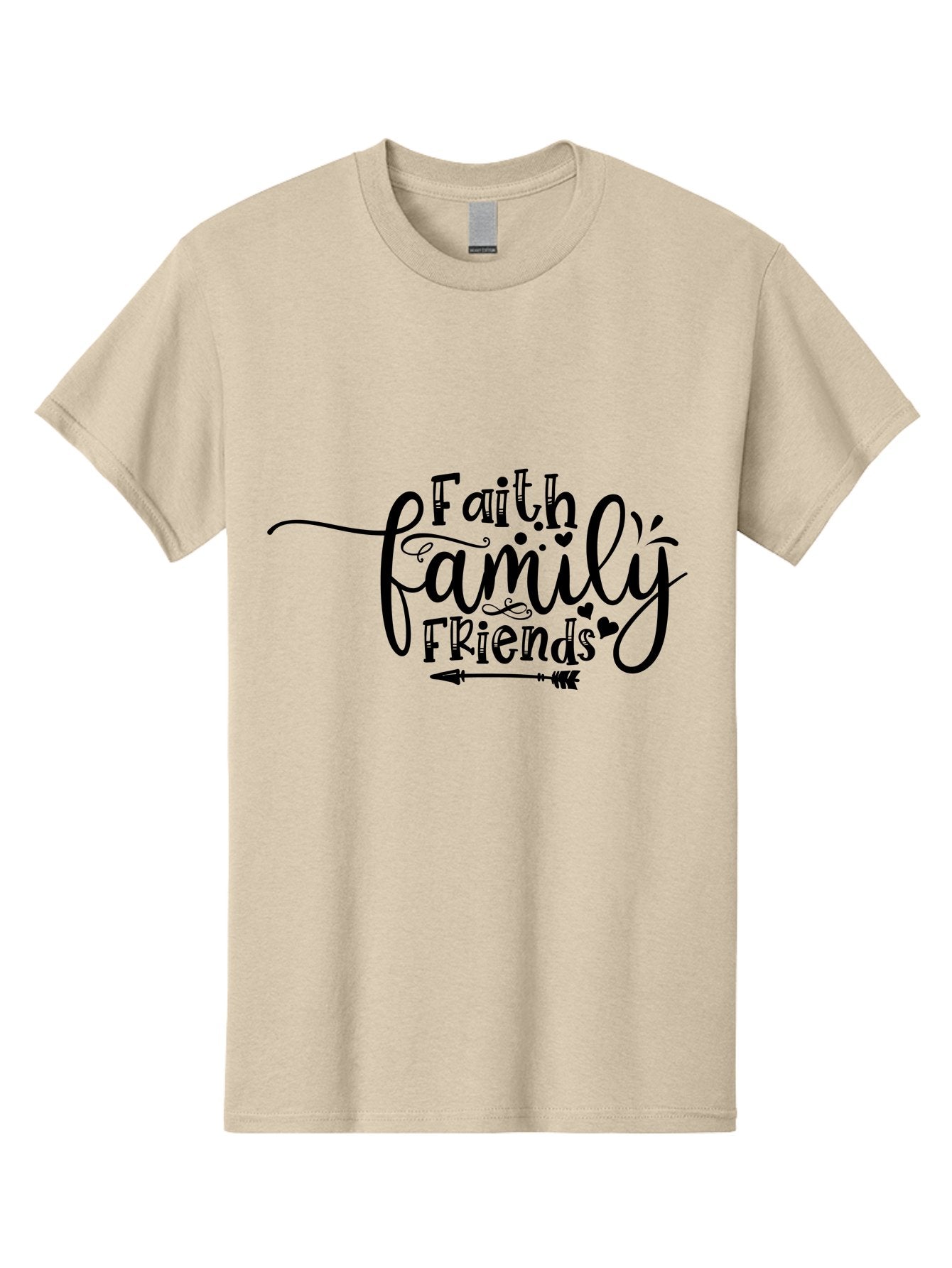 Faith Family Friends Men'S Graphic Tee, 100% Cotton, Comfortable Casual Summer Wear, Machine Washable, Faith, Family, Friends, Inspirational Quote, Heartwarming Phrase, Friendship Goals, Motivational Words, Arrow Symbol, Decorative Hearts Aae274 9