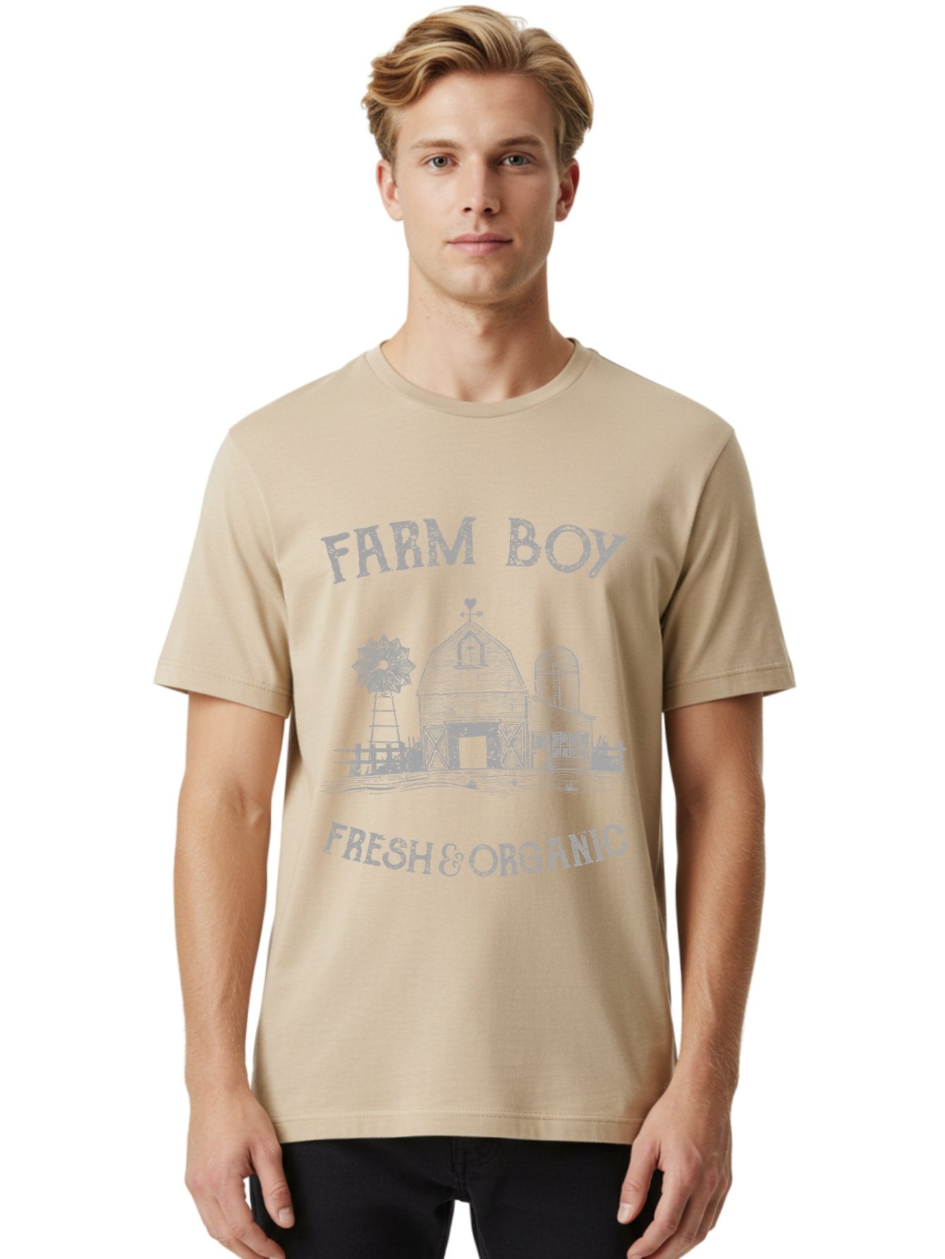 Farm Boy -Men Men'S Graphic Tee, 100% Cotton, Comfortable Casual Summer Wear, Machine Washable, Farmhouse Illustration, Barn With Silo, Farm Fresh Produce, Organic Farming, Country Lifestyle, Rustic Charm, Farm Boy, Fresh & Organic Aae276 20