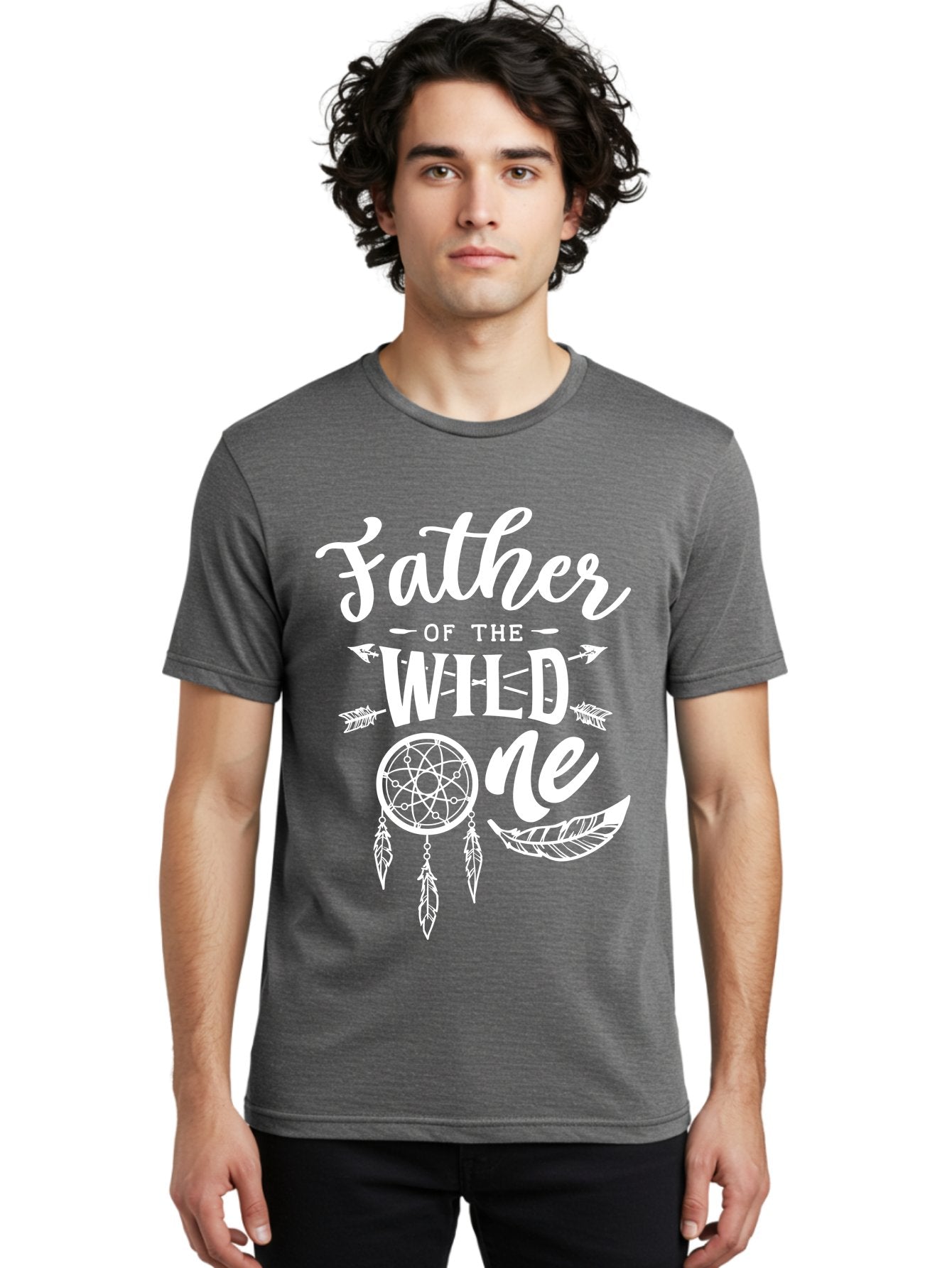 Father Of The Wild One - White Men'S Graphic Tee, 100% Cotton, Comfortable Casual Summer Wear, Machine Washable, Father'S Day Gift, Dreamcatcher Design, Wild Child, Bohemian Style, Father'S Day Quote, Dad And Me, Tribal Inspiration, Aae278 25