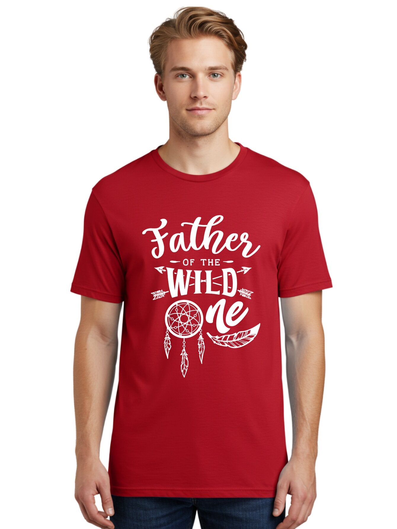 Father Of The Wild One - White Men'S Graphic Tee, 100% Cotton, Comfortable Casual Summer Wear, Machine Washable, Father'S Day Gift, Dreamcatcher Design, Wild Child, Bohemian Style, Father'S Day Quote, Dad And Me, Tribal Inspiration, Aae278 18