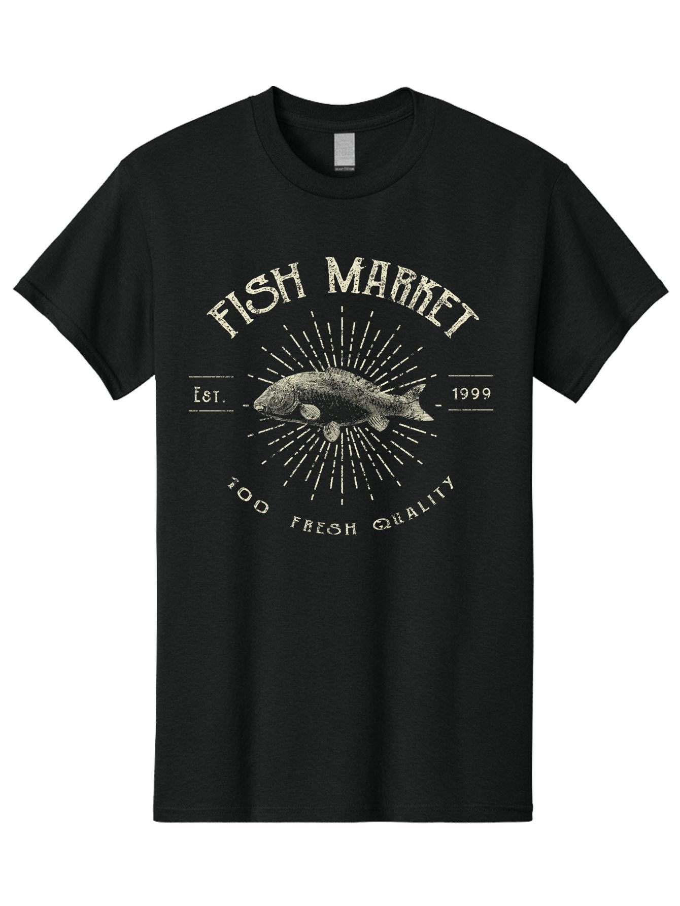 Fish Market -Men Men'S Graphic Tee, 100% Cotton, Comfortable Casual Summer Wear, Machine Washable, Fish Market Logo, Stylized Fish Design, Quality Seafood, Fresh Catch, Market Branding, 1999 Establishment, Food Freshness, Market Identity Aae281 11