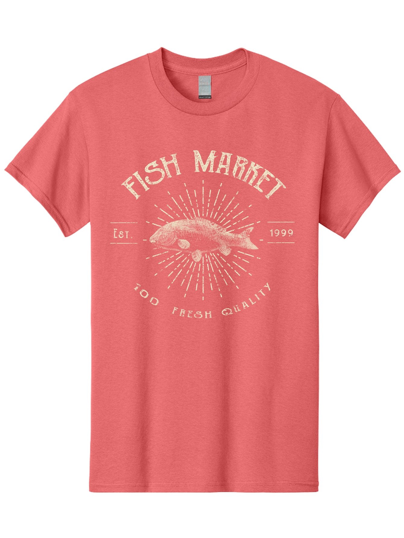 Fish Market -Men Men'S Graphic Tee, 100% Cotton, Comfortable Casual Summer Wear, Machine Washable, Fish Market Logo, Stylized Fish Design, Quality Seafood, Fresh Catch, Market Branding, 1999 Establishment, Food Freshness, Market Identity Aae281 4