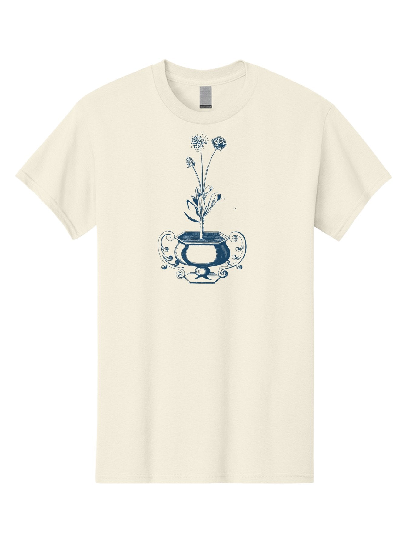 Floral Vase Art Men'S Graphic Tee, 100% Cotton, Comfortable Casual Summer Wear, Machine Washable, Flower In Pot, Decorative Vase, Elegant Design, Simple Illustration, Blue Graphics, Ornate Pot, Flower Arrangement Aae283 14
