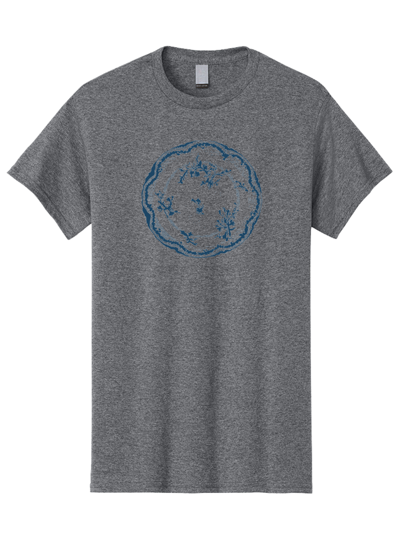 Floral Vintage Plate Men'S Graphic Tee, 100% Cotton, Comfortable Casual Summer Wear, Machine Washable, Floral Plate, Blue Floral Pattern, Decorative Plate, Vintage Design, Fine China, Dinnerware, Blue And Green Hues, Elegant Table Setting, Aae284