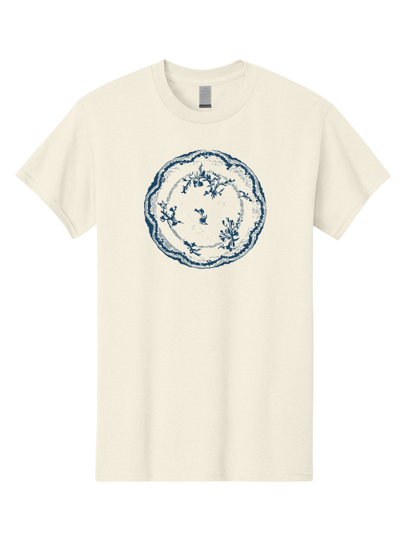 Floral Vintage Plate Men'S Graphic Tee, 100% Cotton, Comfortable Casual Summer Wear, Machine Washable, Floral Plate, Blue Floral Pattern, Decorative Plate, Vintage Design, Fine China, Dinnerware, Blue And Green Hues, Elegant Table Setting, Aae284 4