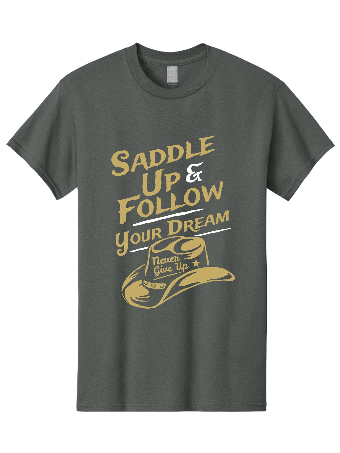 Follow Your Dream Men'S Graphic Tee, 100% Cotton, Comfortable Casual Summer Wear, Machine Washable, Cowboy Hat, Inspirational Quote, Motivational Phrase, Never Give Up, Follow Your Dream, Saddle Up, Cowboy Culture, Western Lifestyle, Aae287 10