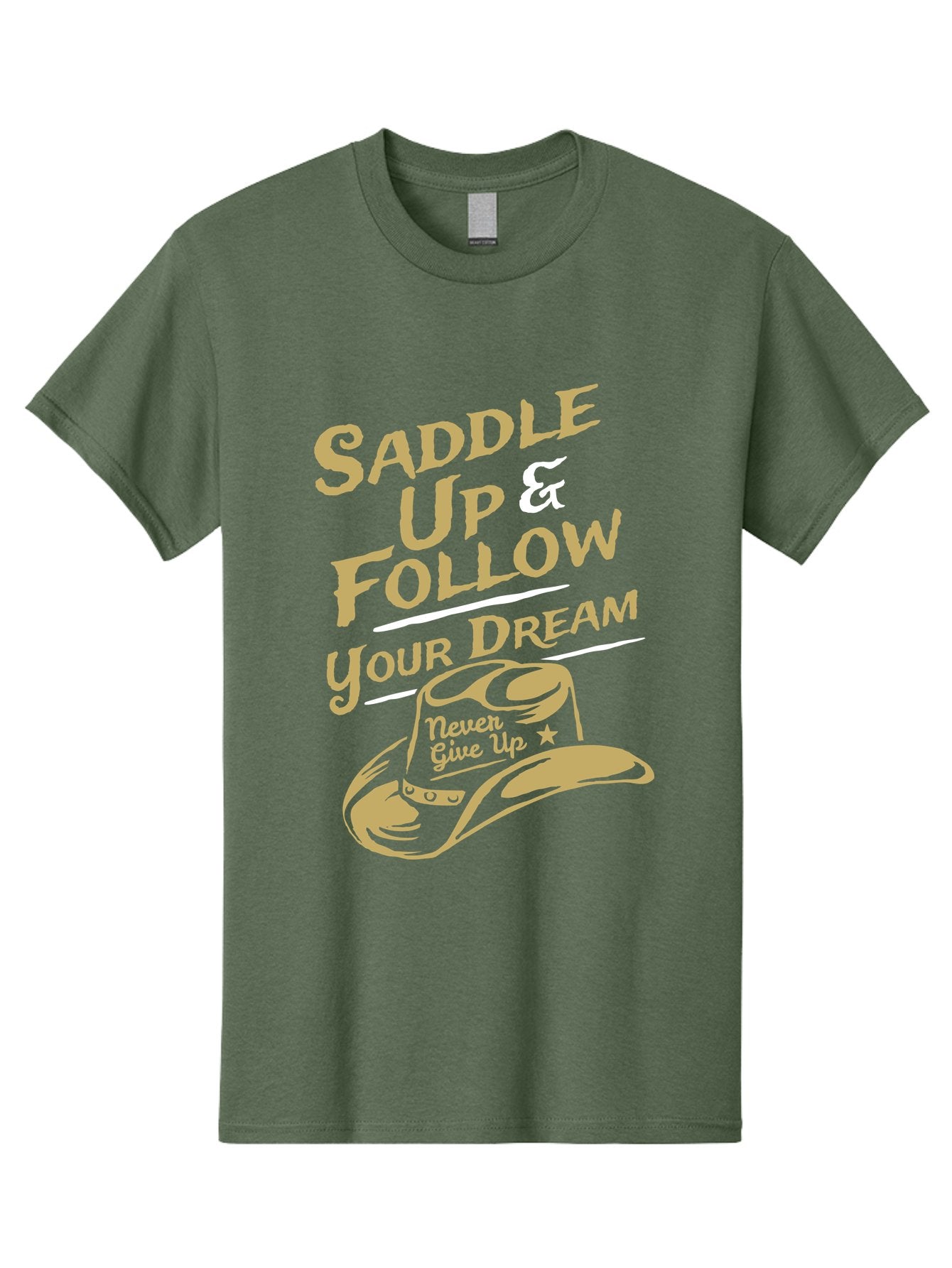 Follow Your Dream Men'S Graphic Tee, 100% Cotton, Comfortable Casual Summer Wear, Machine Washable, Cowboy Hat, Inspirational Quote, Motivational Phrase, Never Give Up, Follow Your Dream, Saddle Up, Cowboy Culture, Western Lifestyle, Aae287 11