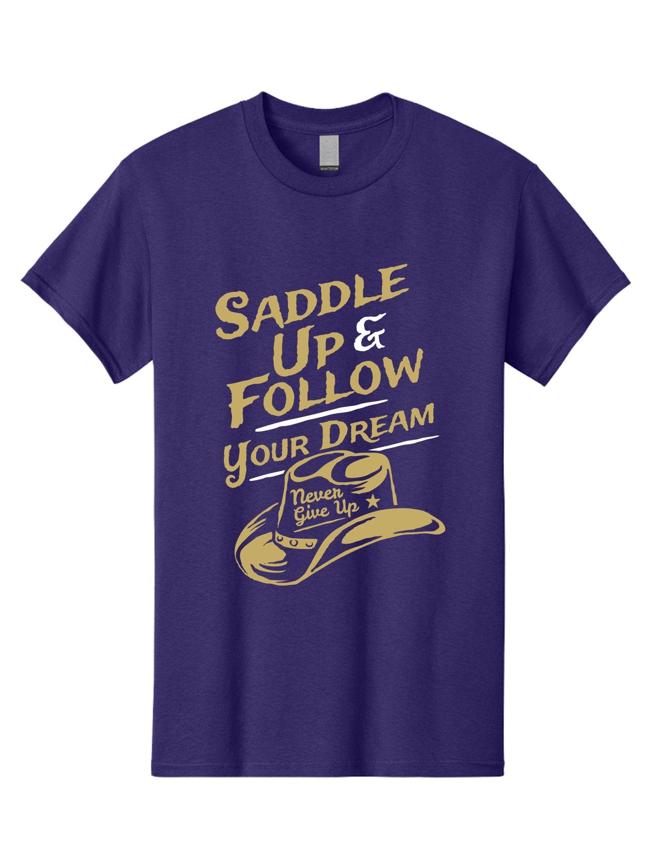 Follow Your Dream Men'S Graphic Tee, 100% Cotton, Comfortable Casual Summer Wear, Machine Washable, Cowboy Hat, Inspirational Quote, Motivational Phrase, Never Give Up, Follow Your Dream, Saddle Up, Cowboy Culture, Western Lifestyle, Aae287 15