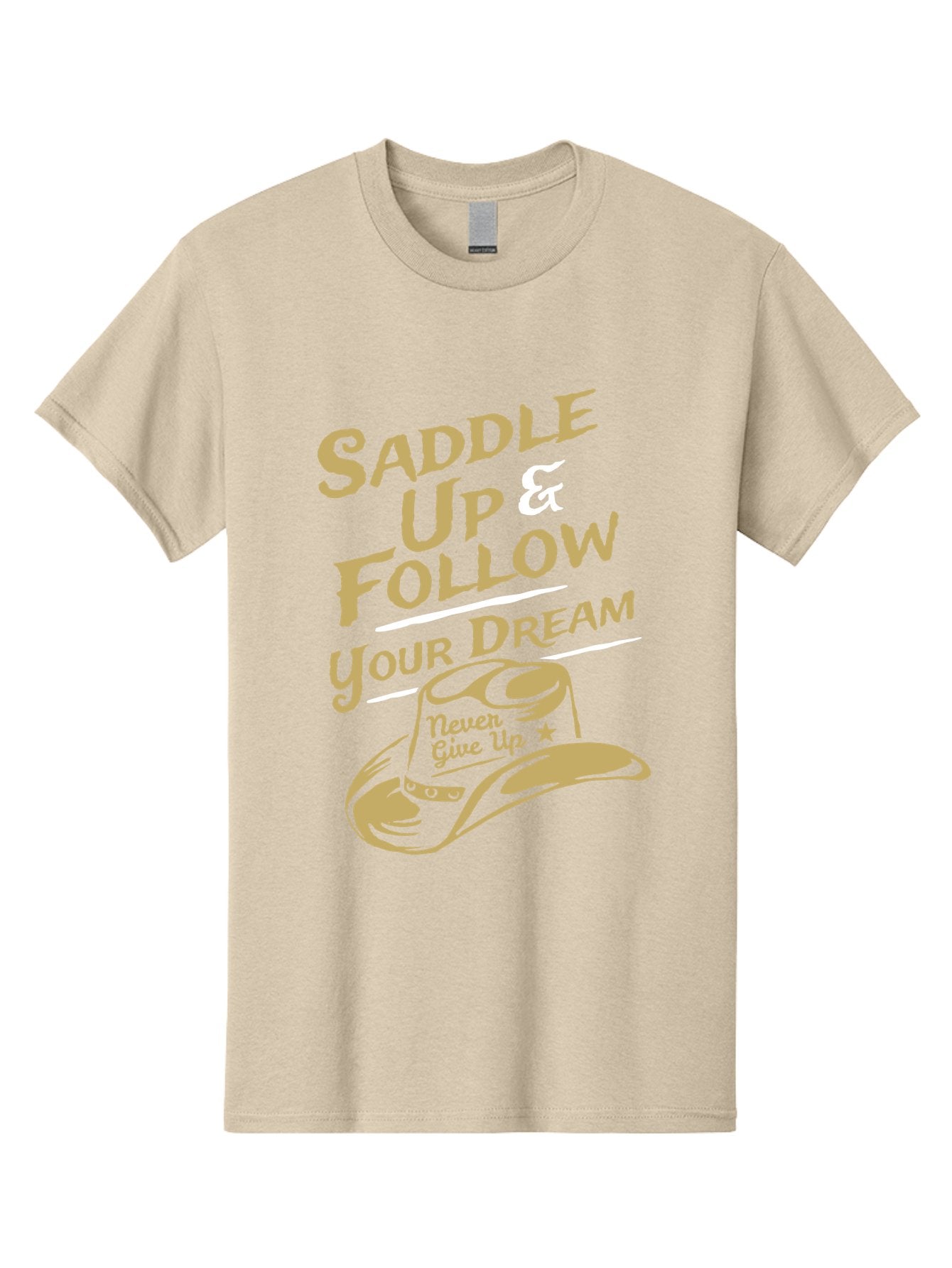 Follow Your Dream Men'S Graphic Tee, 100% Cotton, Comfortable Casual Summer Wear, Machine Washable, Cowboy Hat, Inspirational Quote, Motivational Phrase, Never Give Up, Follow Your Dream, Saddle Up, Cowboy Culture, Western Lifestyle, Aae287 5