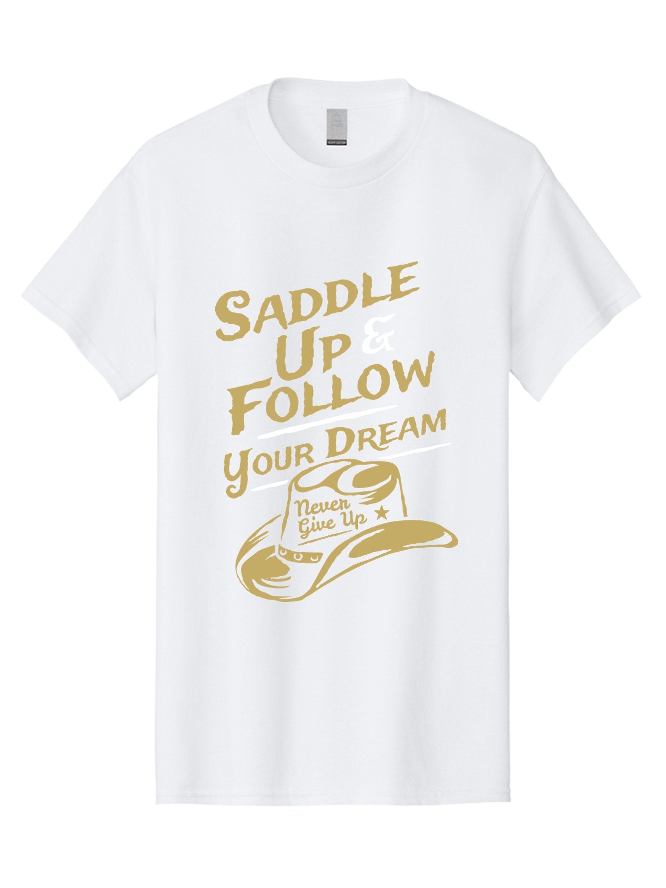 Follow Your Dream Men'S Graphic Tee, 100% Cotton, Comfortable Casual Summer Wear, Machine Washable, Cowboy Hat, Inspirational Quote, Motivational Phrase, Never Give Up, Follow Your Dream, Saddle Up, Cowboy Culture, Western Lifestyle, Aae287 4