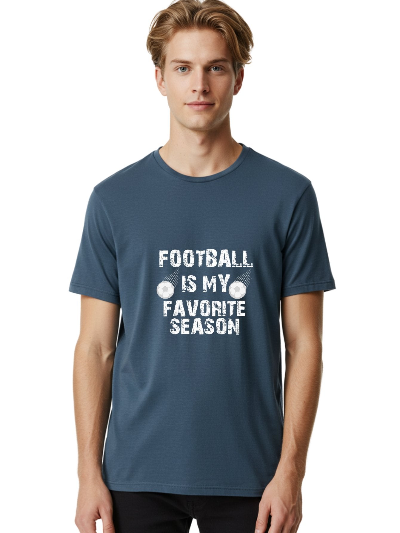 Football Is My Favorite Men'S Graphic Tee, 100% Cotton, Comfortable Casual Summer Wear, Machine Washable, Football, Favorite Season, Sports, Nfl, American Football, Football Text, Grid Graphic, Grunge, Sports Text, Game Day Aae290 20
