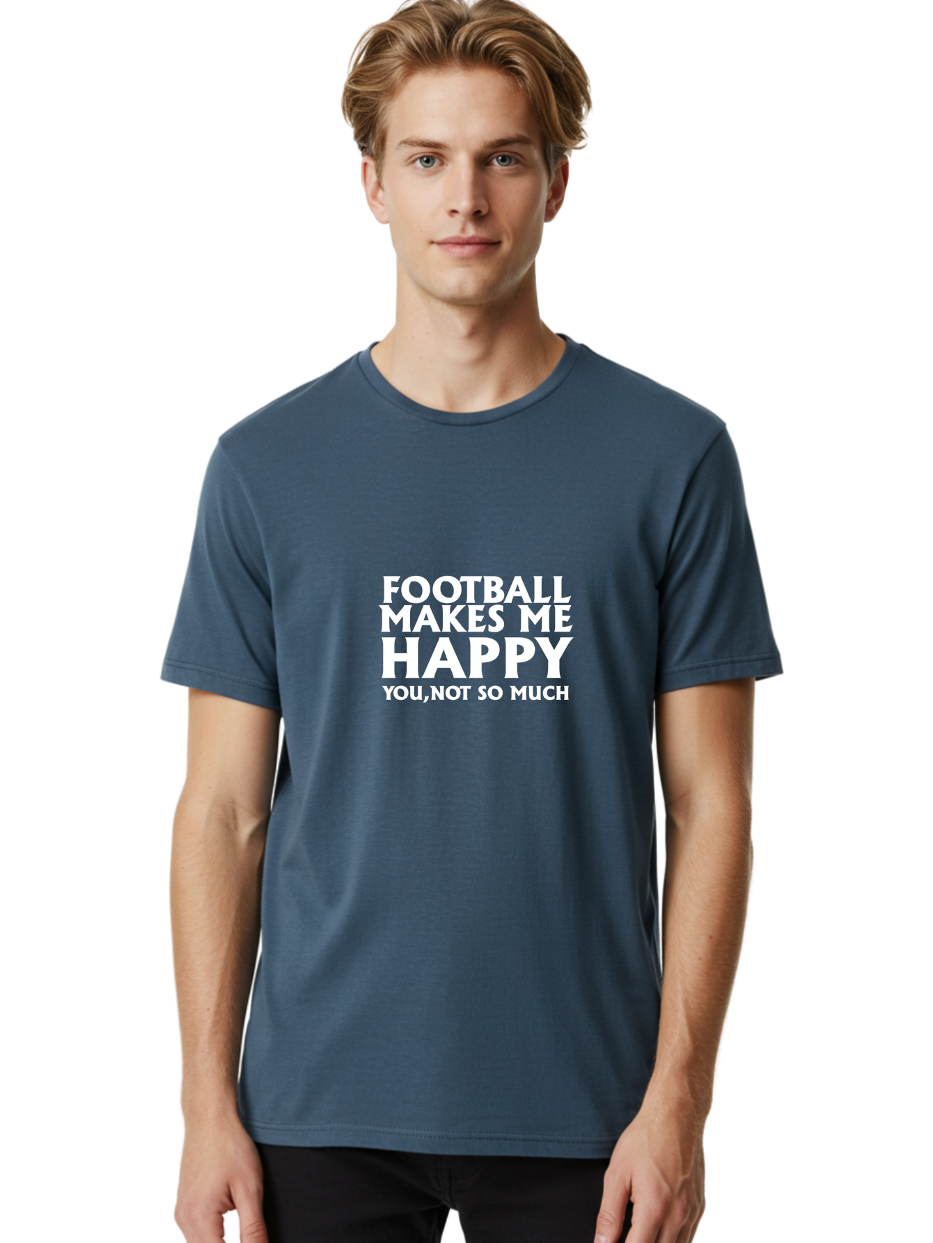 Football Makes Me Happy Men'S Graphic Tee, 100% Cotton, Comfortable Casual Summer Wear, Machine Washable, Funny Football Quotes, Football Humor, Happy Football Fans, Sarcastic Sports Quotes, Playful Football Sayings, Team Spirit Aae291