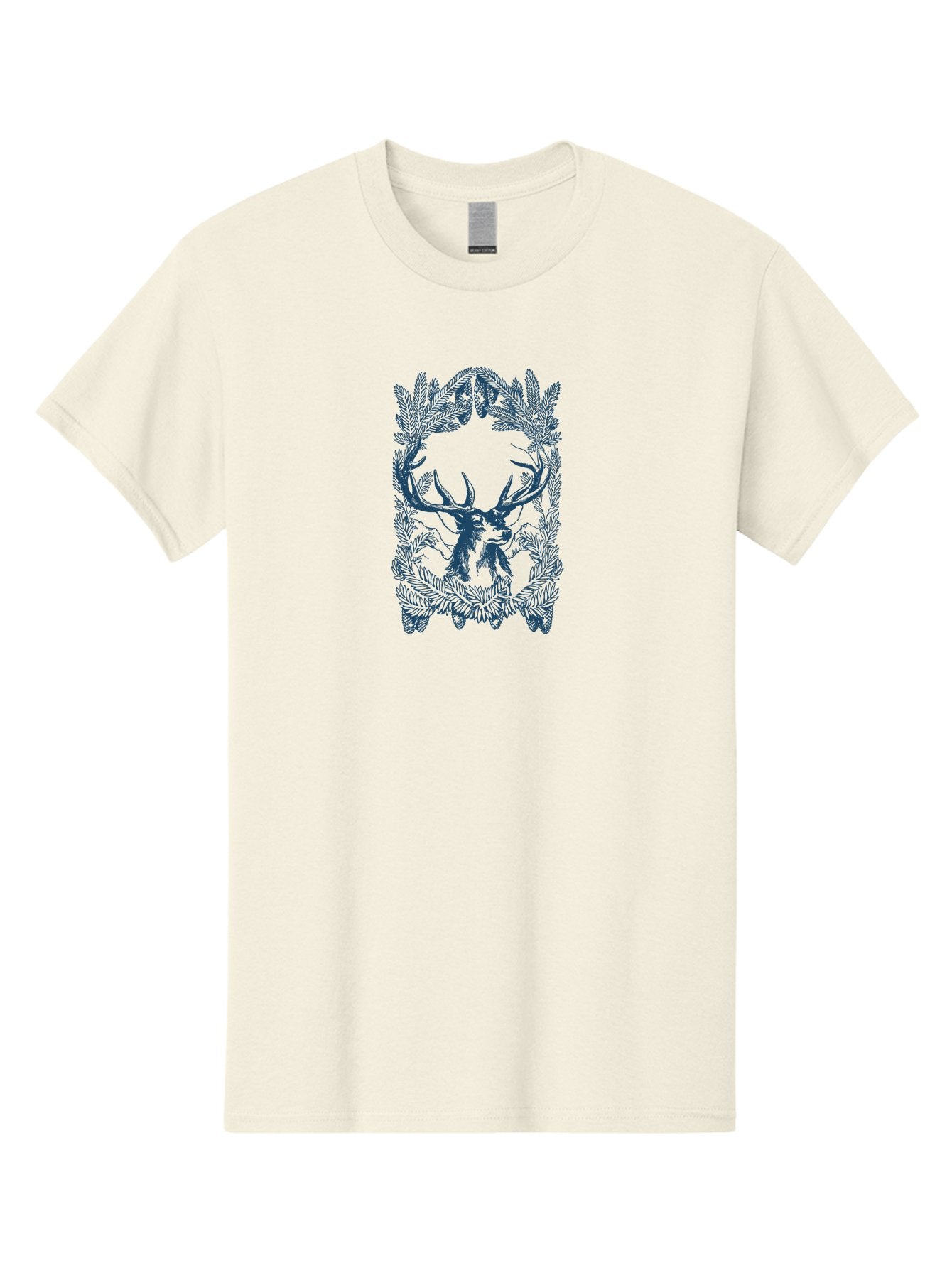 Forest Guard Stag Men'S Graphic Tee, 100% Cotton, Comfortable Casual Summer Wear, Machine Washable, Deer Head With Antlers, Foliage Wreath, Natural Design, Wildlife Theme, Forest Elements, Intricate Details, Symbolic Art Aae293 8