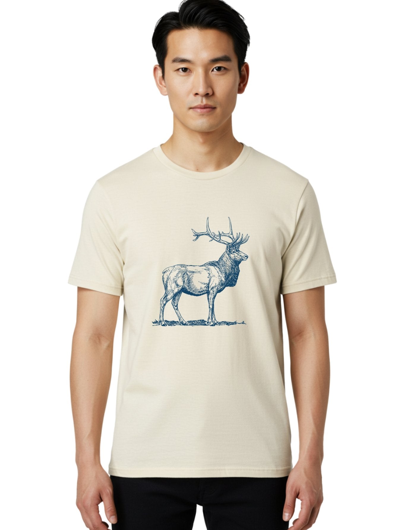 Forest King Stag Men'S Graphic Tee, 100% Cotton, Comfortable Casual Summer Wear, Machine Washable, Elk With Antlers, Wildlife Art, Hand-Drawn Illustration, Majestic Animal, Forest Creature, Nature Illustration, Detailed Drawing, Aae294 18