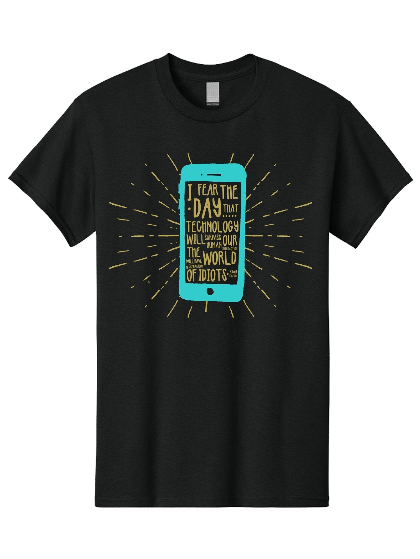 Generation Y Men'S Graphic Tee, 100% Cotton, Comfortable Casual Summer Wear, Machine Washable, Smartphone With Quote, Technology Concern, Future Anxiety, Innovation Impact, Digital Age, Social Commentary, Wise Words, Thought-Provoking Message Aae300