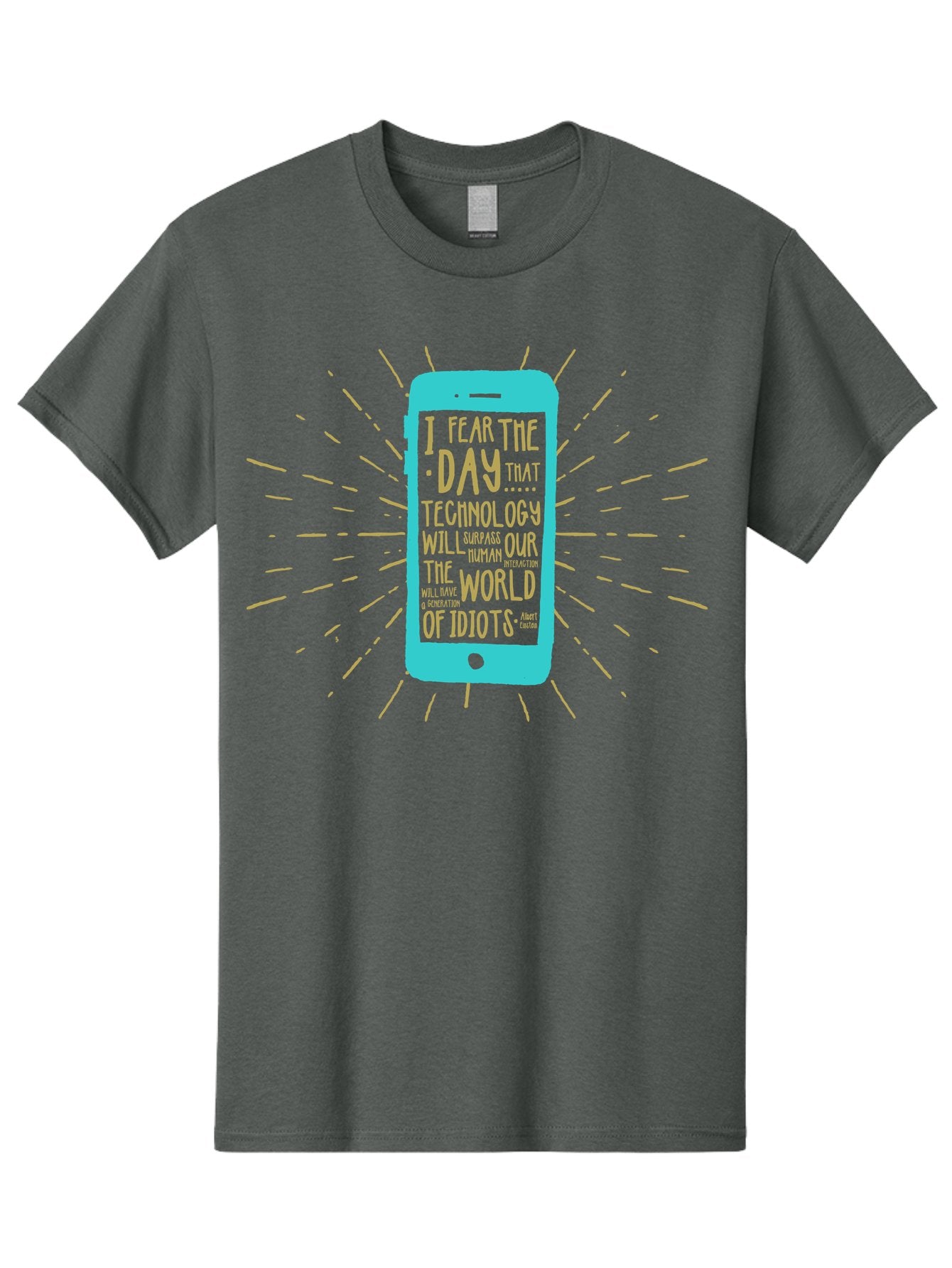 Generation Y Men'S Graphic Tee, 100% Cotton, Comfortable Casual Summer Wear, Machine Washable, Smartphone With Quote, Technology Concern, Future Anxiety, Innovation Impact, Digital Age, Social Commentary, Wise Words, Thought-Provoking Message Aae300 3