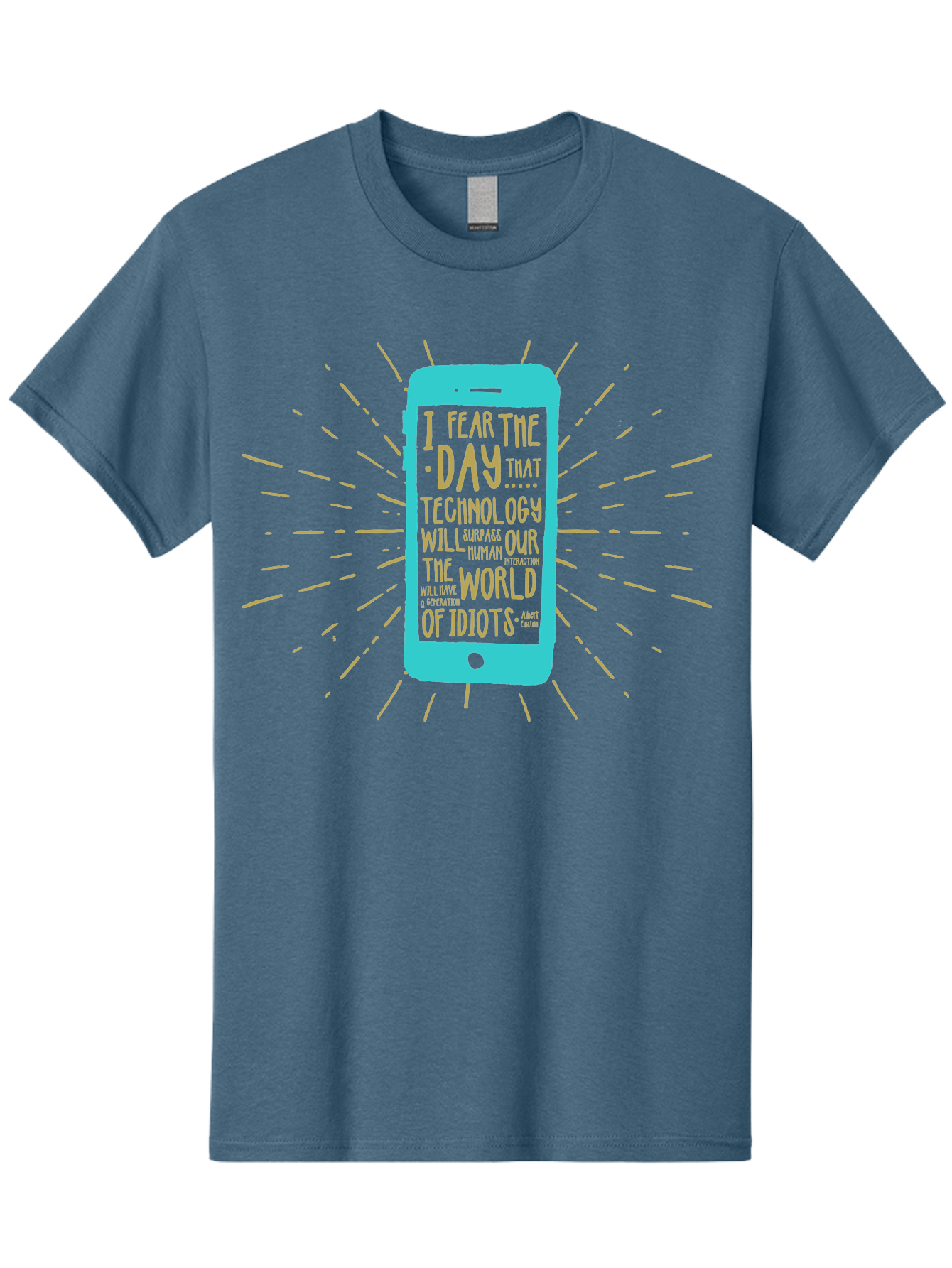 Generation Y Men'S Graphic Tee, 100% Cotton, Comfortable Casual Summer Wear, Machine Washable, Smartphone With Quote, Technology Concern, Future Anxiety, Innovation Impact, Digital Age, Social Commentary, Wise Words, Thought-Provoking Message Aae300 13