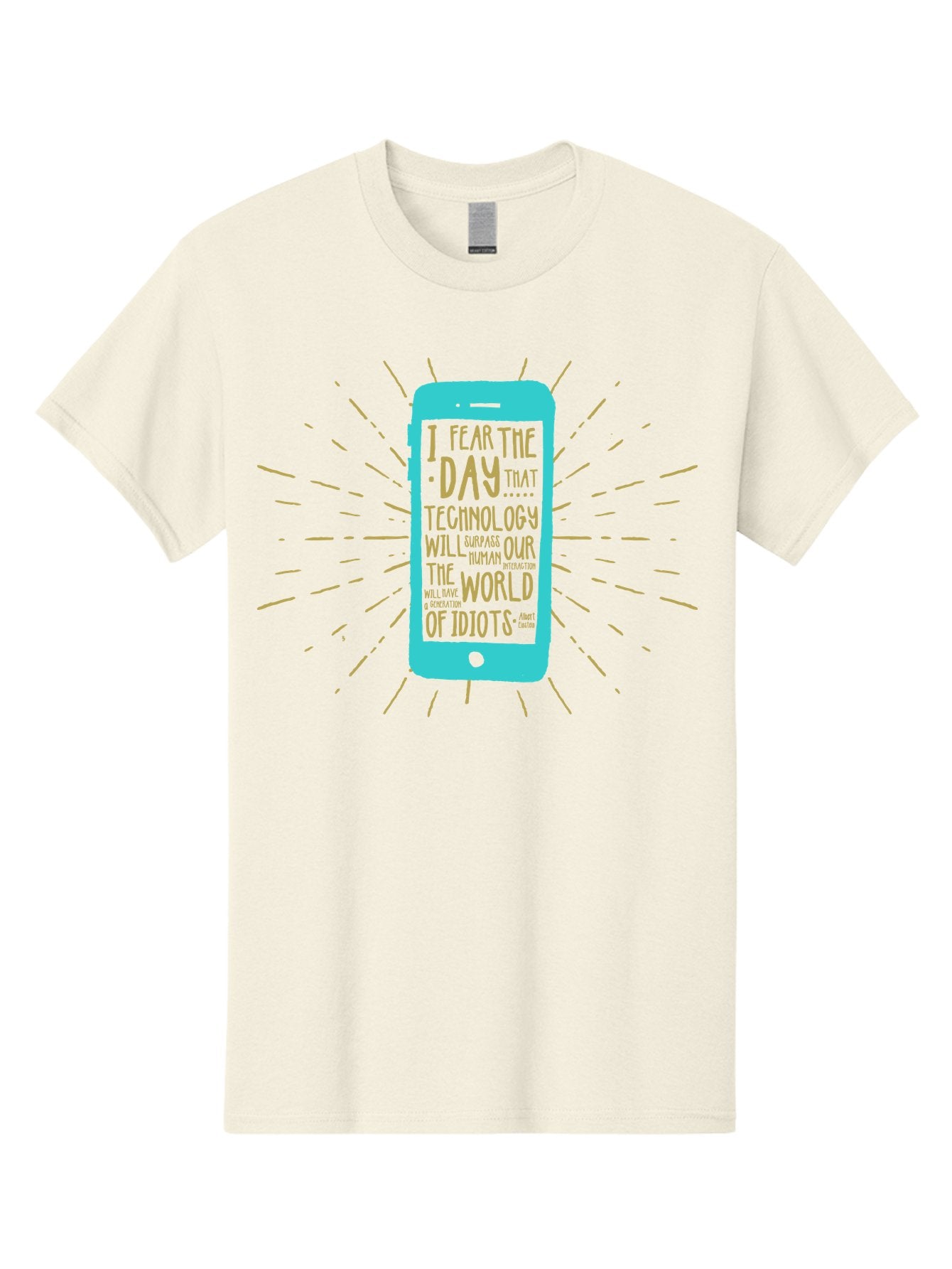 Generation Y Men'S Graphic Tee, 100% Cotton, Comfortable Casual Summer Wear, Machine Washable, Smartphone With Quote, Technology Concern, Future Anxiety, Innovation Impact, Digital Age, Social Commentary, Wise Words, Thought-Provoking Message Aae300 4