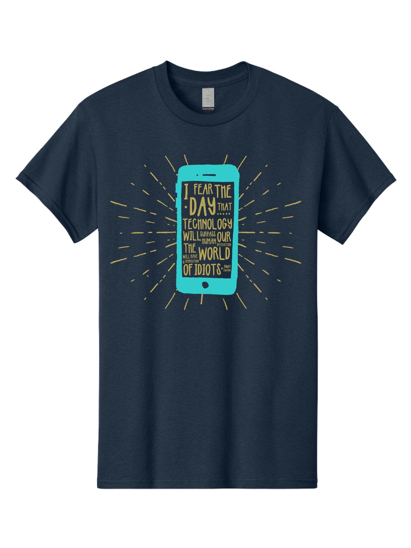 Generation Y Men'S Graphic Tee, 100% Cotton, Comfortable Casual Summer Wear, Machine Washable, Smartphone With Quote, Technology Concern, Future Anxiety, Innovation Impact, Digital Age, Social Commentary, Wise Words, Thought-Provoking Message Aae300 7