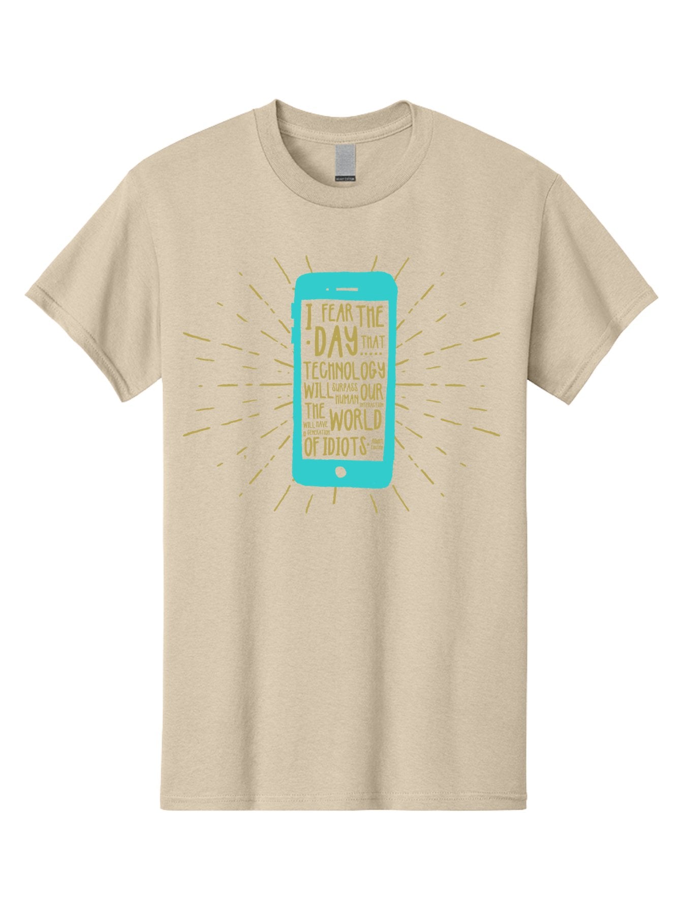 Generation Y Men'S Graphic Tee, 100% Cotton, Comfortable Casual Summer Wear, Machine Washable, Smartphone With Quote, Technology Concern, Future Anxiety, Innovation Impact, Digital Age, Social Commentary, Wise Words, Thought-Provoking Message Aae300 13