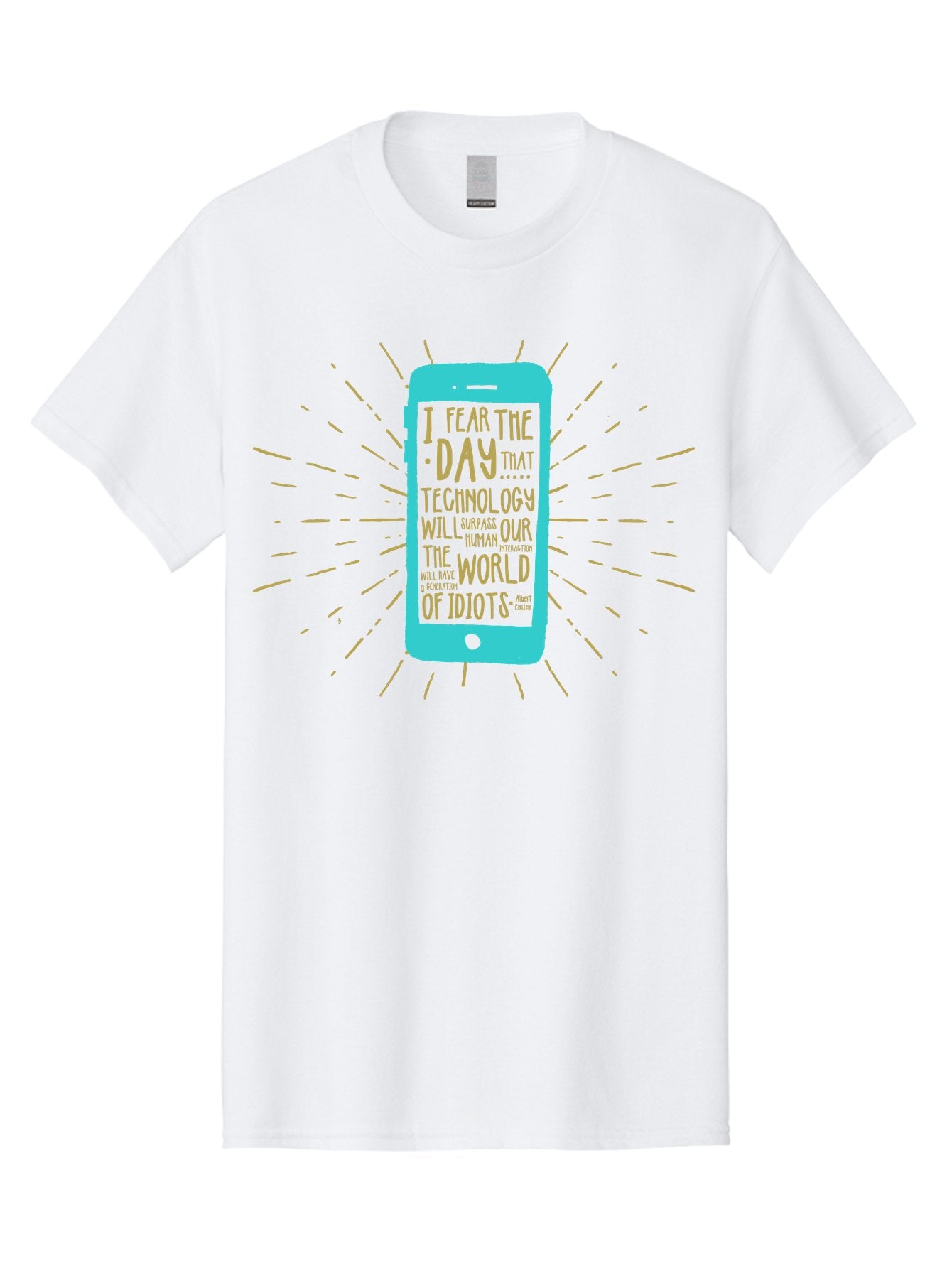 Generation Y Men'S Graphic Tee, 100% Cotton, Comfortable Casual Summer Wear, Machine Washable, Smartphone With Quote, Technology Concern, Future Anxiety, Innovation Impact, Digital Age, Social Commentary, Wise Words, Thought-Provoking Message Aae300 8