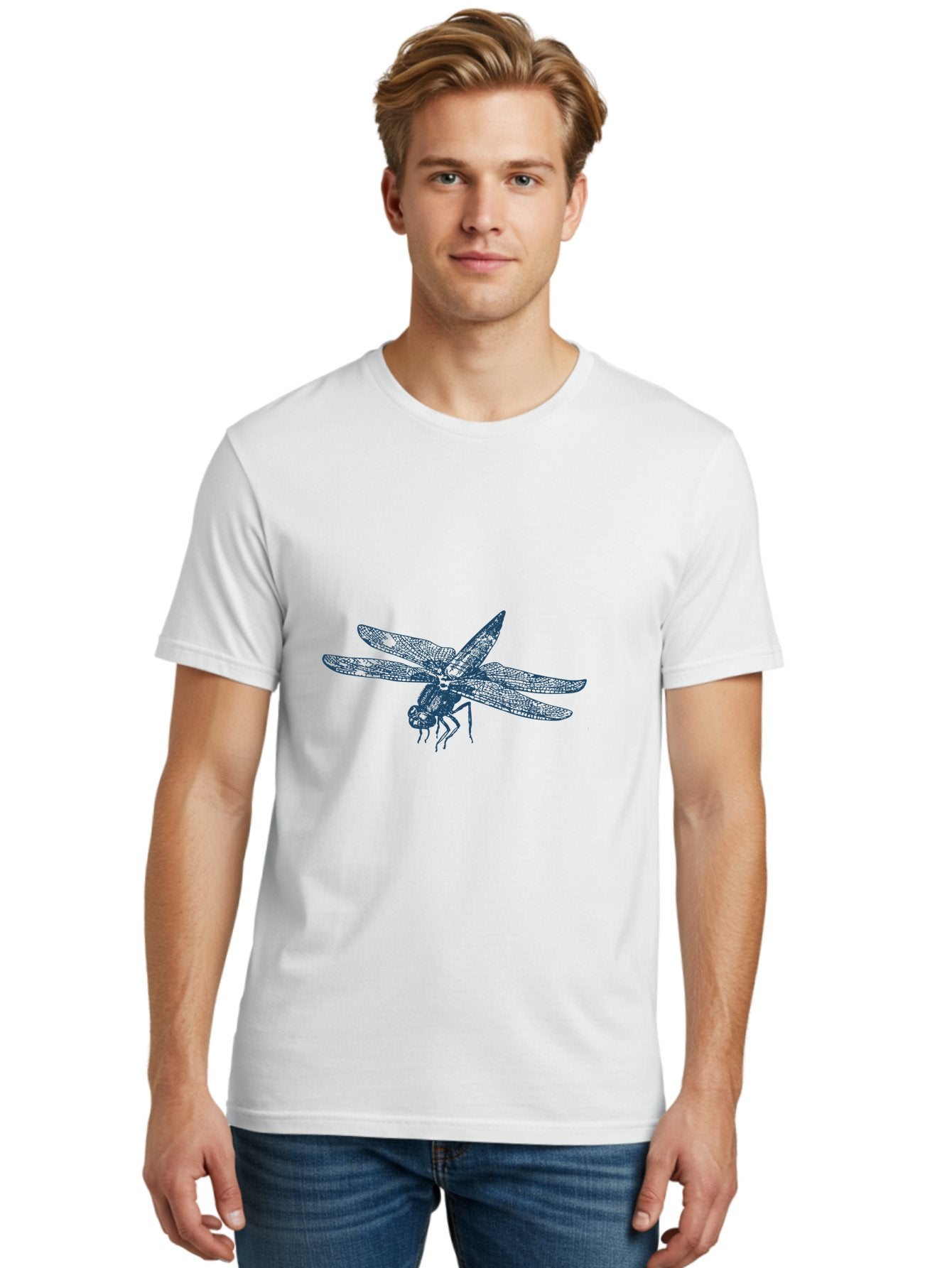 Insect-Flying Men'S Graphic Tee, 100% Cotton, Comfortable Casual Summer Wear, Machine Washable, Dragonfly, Insect Art, Blue Illustration, Nature Design, Wildlife Graphic, Insect Wings, Detailed Drawing, Entomology Art Aae402 24