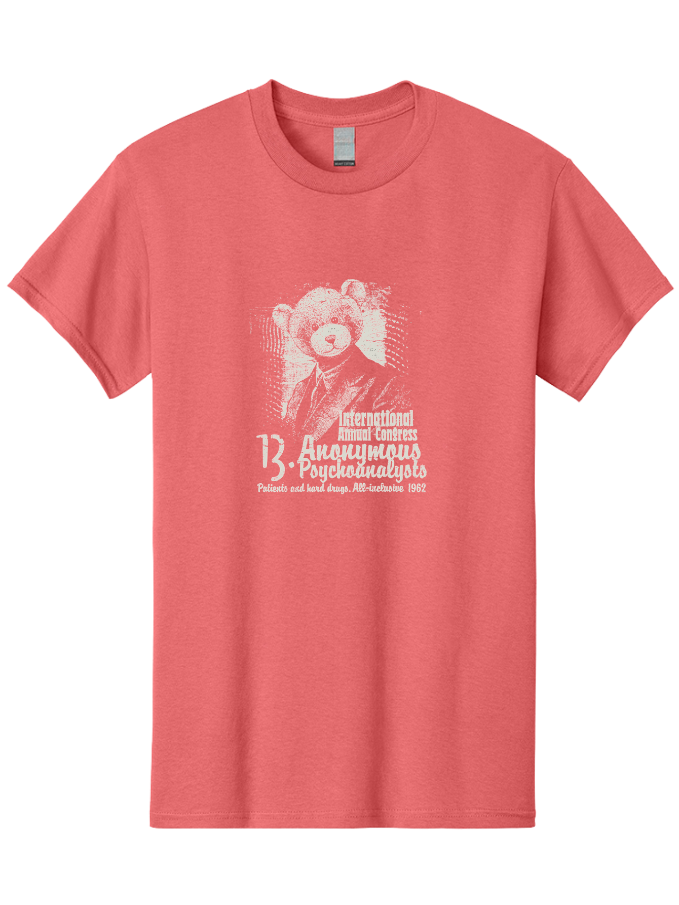 International Annual Congress Teddy Bear Men'S Graphic Tee, 100% Cotton, Comfortable Casual Summer Wear, Machine Washable, Teddy Bear In A Suit, Humorous Illustration, 1962 Conference, Psychoanalysis Theme, Vintage Design, Aae404 9