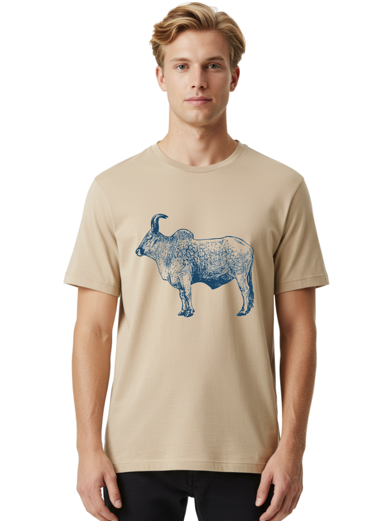 Iron Horn Buffalo Men'S Graphic Tee, 100% Cotton, Comfortable Casual Summer Wear, Machine Washable, Taurus Zodiac Sign, Bull Symbol, Horoscope Illustration, Astrology Artwork, Stylized Bull Image, Curved Horns, Artistic Design Aae406 6