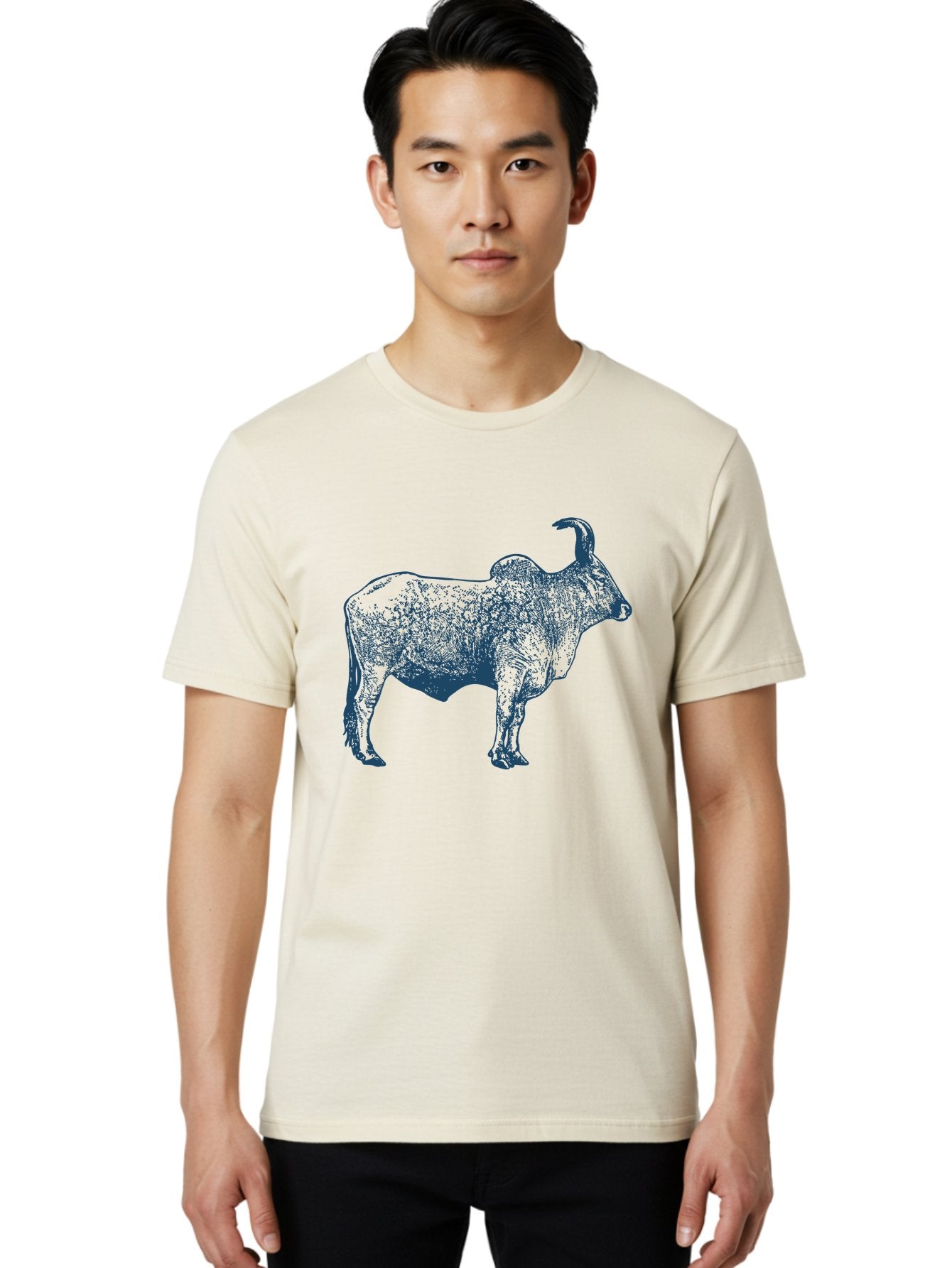 Iron Horn Buffalo 2 Men'S Graphic Tee, 100% Cotton, Comfortable Casual Summer Wear, Machine Washable, Bull Graphic, Dark Blue Illustration, Horned Animal, Livestock Art, Wildlife Design, Abstract Texture, Sketch Style Aae407 17