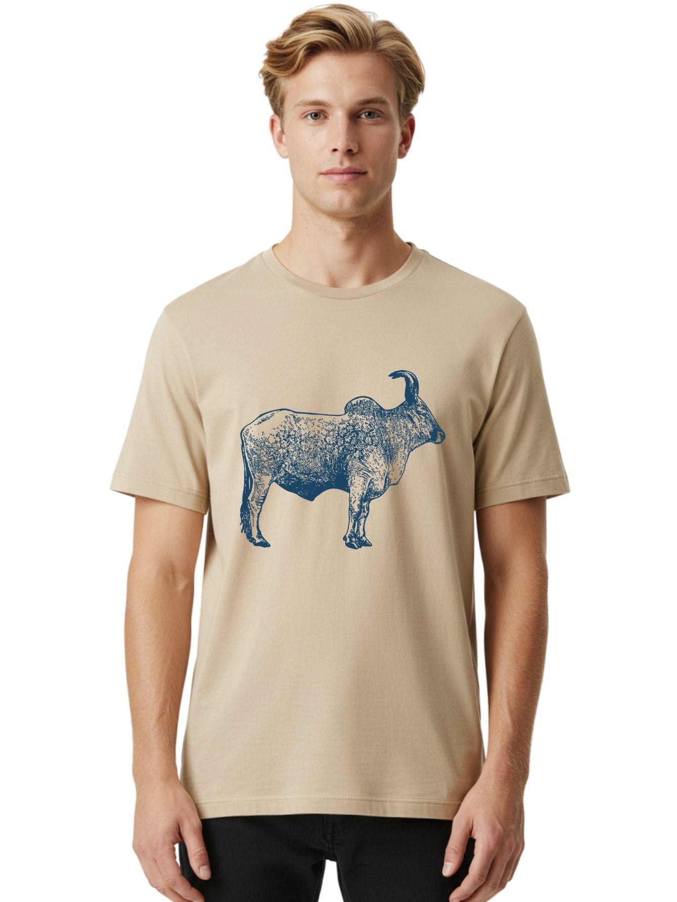 Iron Horn Buffalo 2 Men'S Graphic Tee, 100% Cotton, Comfortable Casual Summer Wear, Machine Washable, Bull Graphic, Dark Blue Illustration, Horned Animal, Livestock Art, Wildlife Design, Abstract Texture, Sketch Style Aae407 22