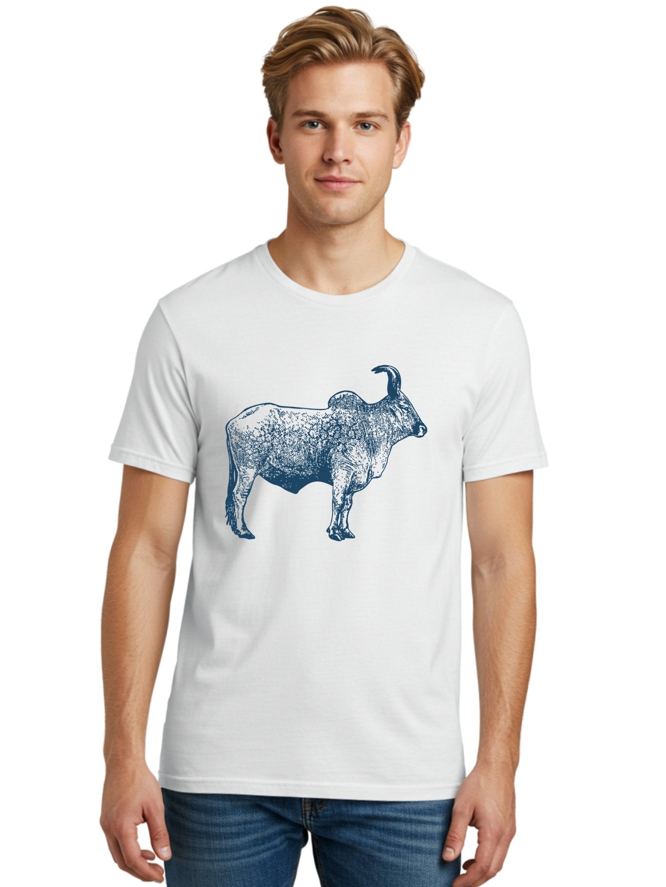 Iron Horn Buffalo 2 Men'S Graphic Tee, 100% Cotton, Comfortable Casual Summer Wear, Machine Washable, Bull Graphic, Dark Blue Illustration, Horned Animal, Livestock Art, Wildlife Design, Abstract Texture, Sketch Style Aae407 28