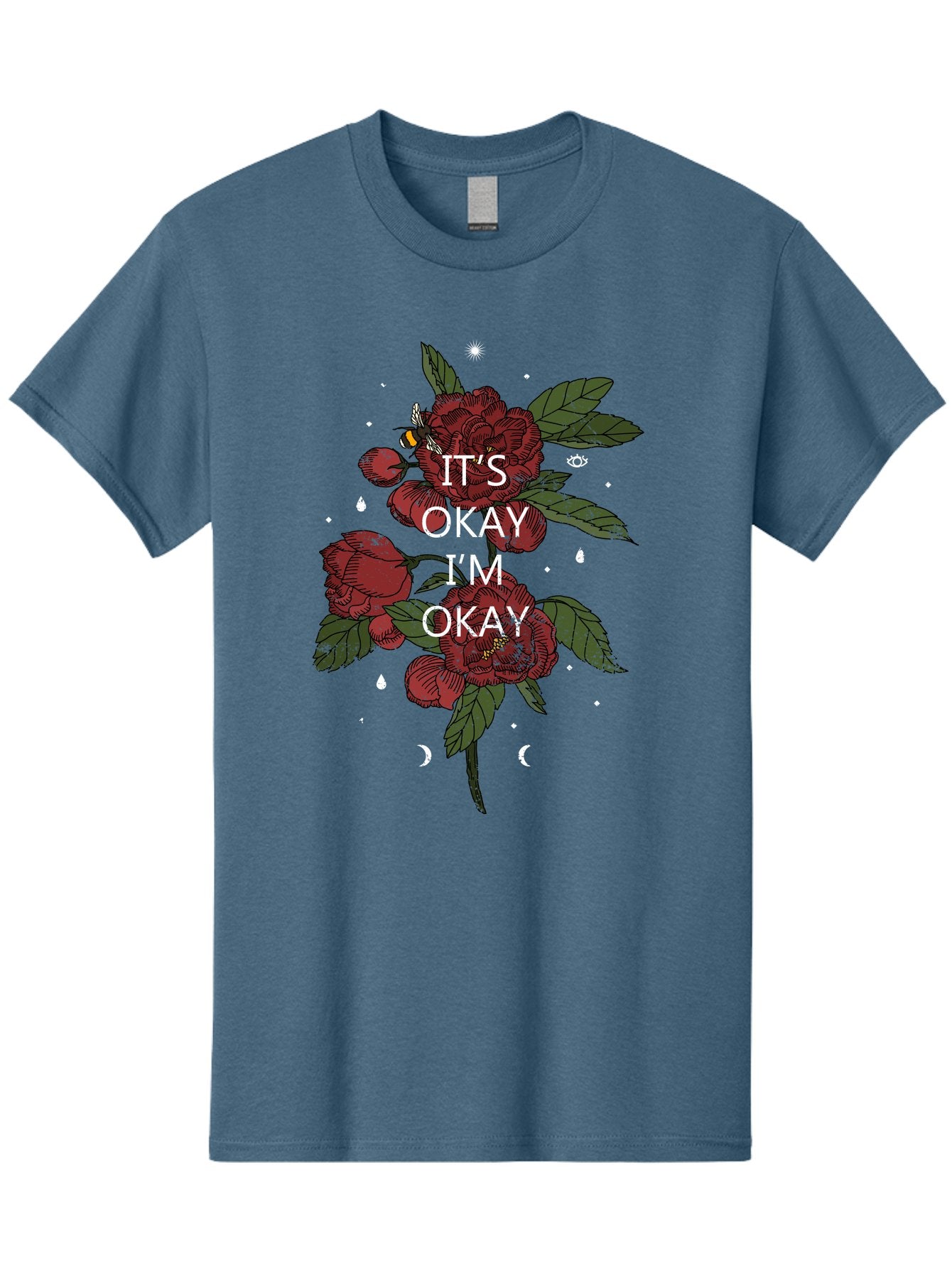 Its Okay Men'S Graphic Tee, 100% Cotton, Comfortable Casual Summer Wear, Machine Washable, Red Roses, Green Leaves, Affirmation Quote, Motivational Phrase, Mental Health Awareness, Self Care, Wellness, Floral Design, Inspirational Art Aae411 9