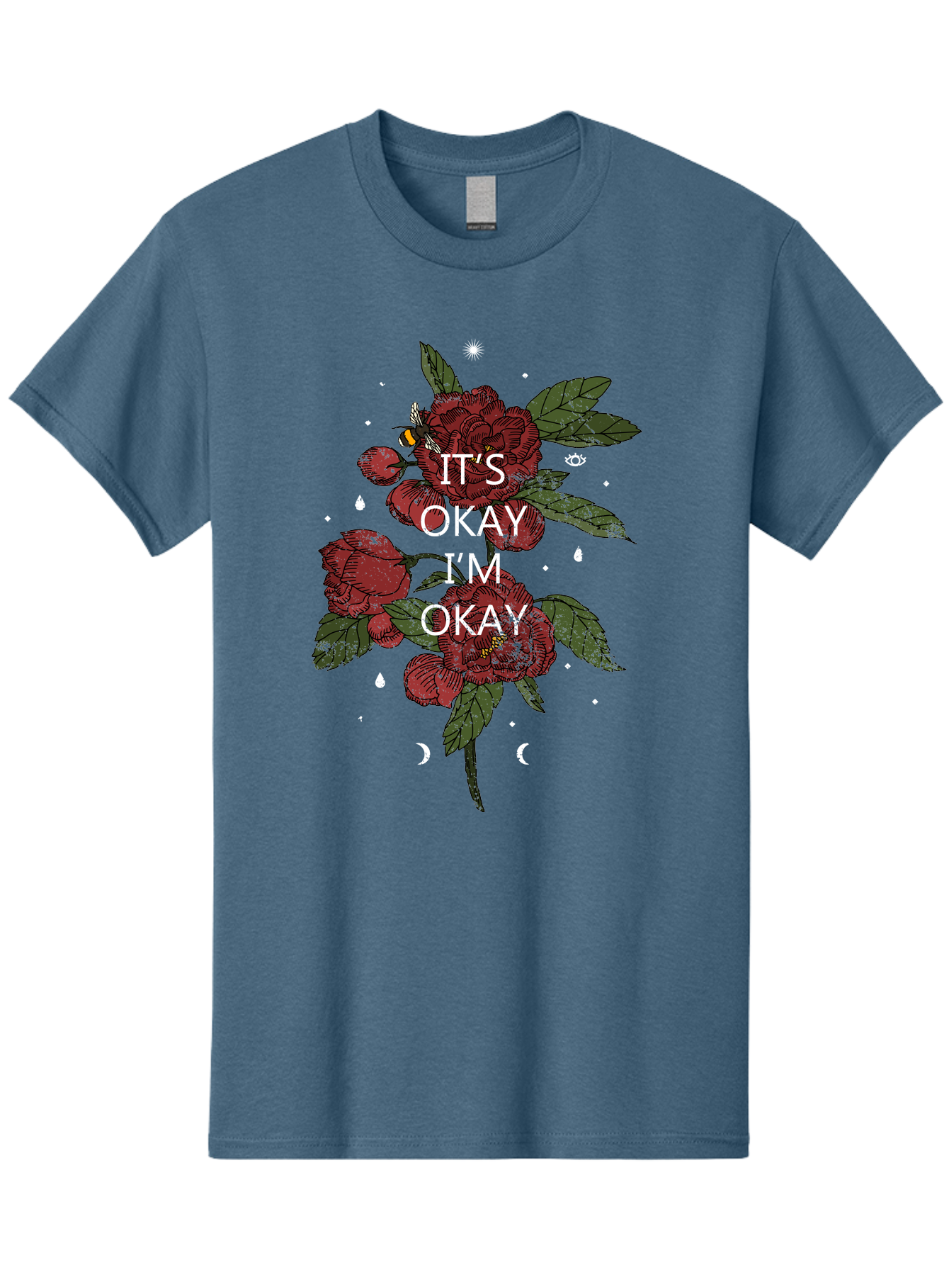 Its Okay Men'S Graphic Tee, 100% Cotton, Comfortable Casual Summer Wear, Machine Washable, Red Roses, Green Leaves, Affirmation Quote, Motivational Phrase, Mental Health Awareness, Self Care, Wellness, Floral Design, Inspirational Art Aae411 11