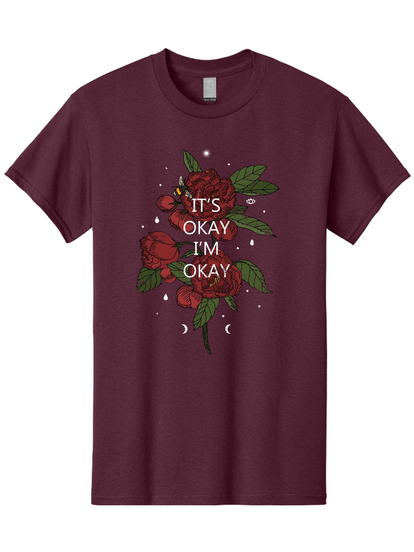 Its Okay Men'S Graphic Tee, 100% Cotton, Comfortable Casual Summer Wear, Machine Washable, Red Roses, Green Leaves, Affirmation Quote, Motivational Phrase, Mental Health Awareness, Self Care, Wellness, Floral Design, Inspirational Art Aae411 14