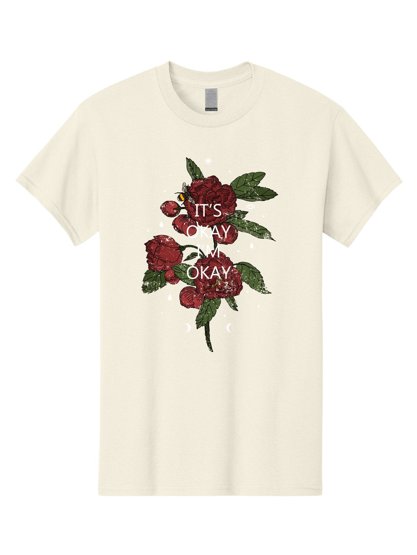 Its Okay Men'S Graphic Tee, 100% Cotton, Comfortable Casual Summer Wear, Machine Washable, Red Roses, Green Leaves, Affirmation Quote, Motivational Phrase, Mental Health Awareness, Self Care, Wellness, Floral Design, Inspirational Art Aae411 11