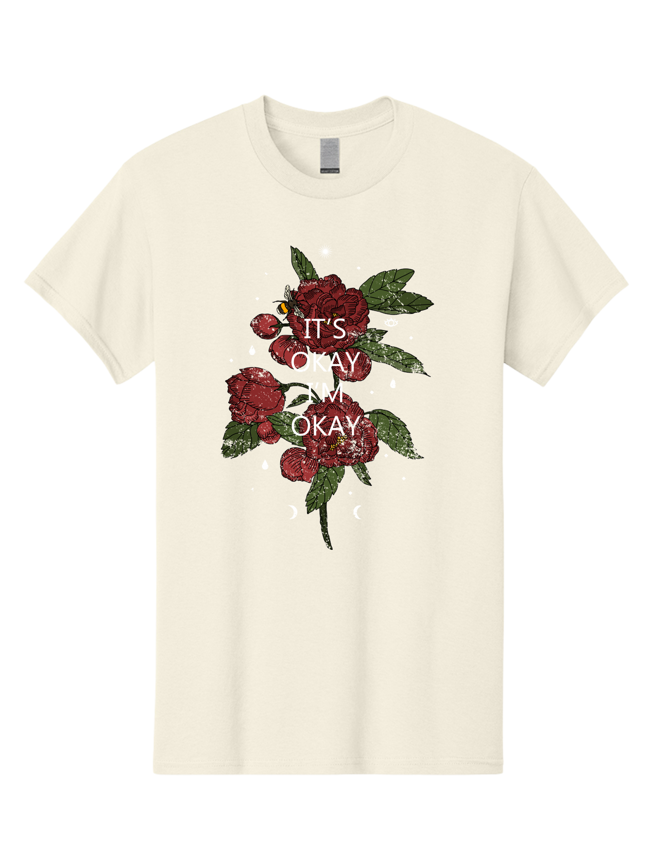 Its Okay Men'S Graphic Tee, 100% Cotton, Comfortable Casual Summer Wear, Machine Washable, Red Roses, Green Leaves, Affirmation Quote, Motivational Phrase, Mental Health Awareness, Self Care, Wellness, Floral Design, Inspirational Art Aae411 13