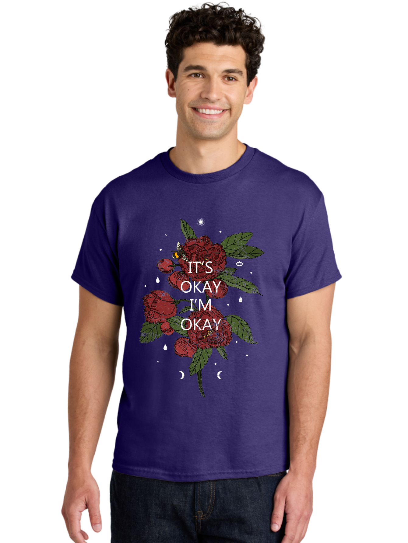 Its Okay Men'S Graphic Tee, 100% Cotton, Comfortable Casual Summer Wear, Machine Washable, Red Roses, Green Leaves, Affirmation Quote, Motivational Phrase, Mental Health Awareness, Self Care, Wellness, Floral Design, Inspirational Art Aae411 16
